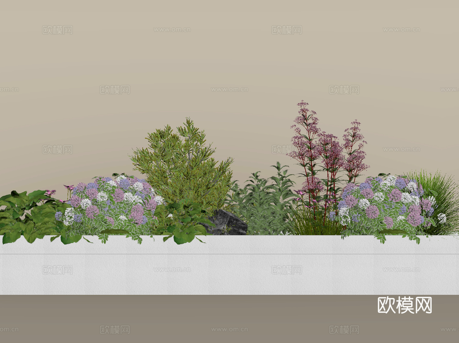 现代花池 花坛 花箱 花草 植物堆su模型