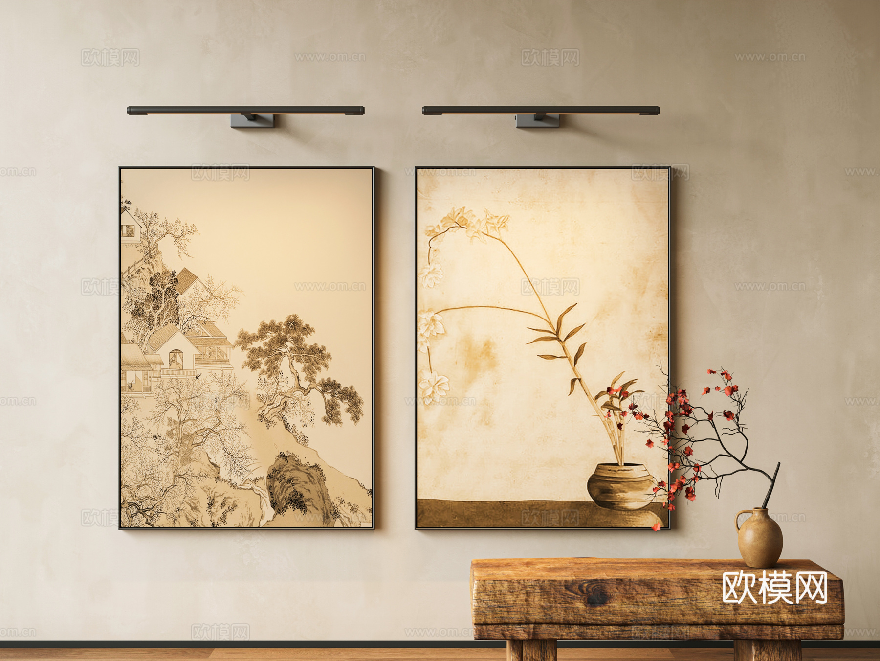 新中式装饰画 宋氏美学 装饰画 挂画 高级画 茶室装饰画su模型