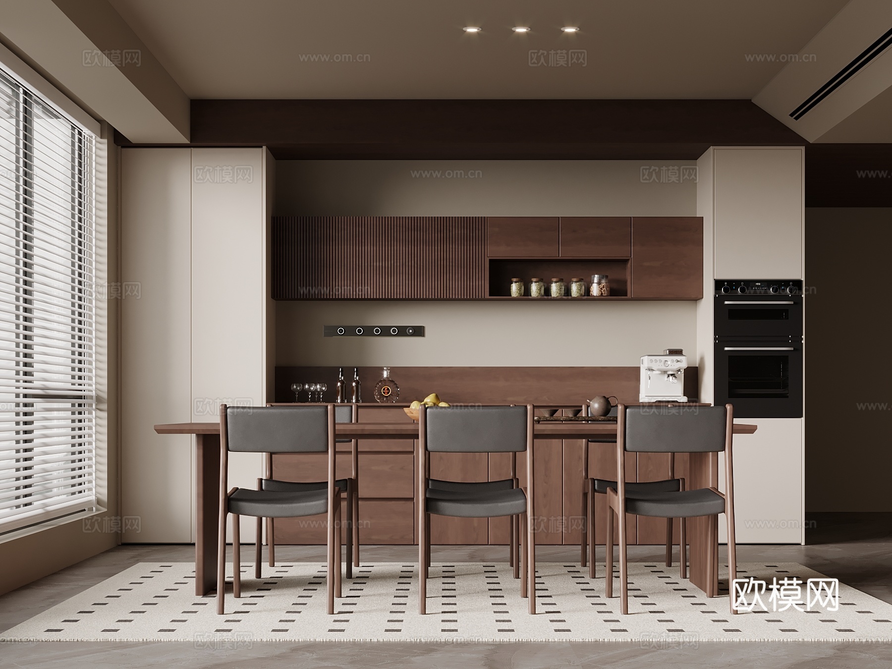 中古风餐厅 餐桌椅 酒柜3d模型下载