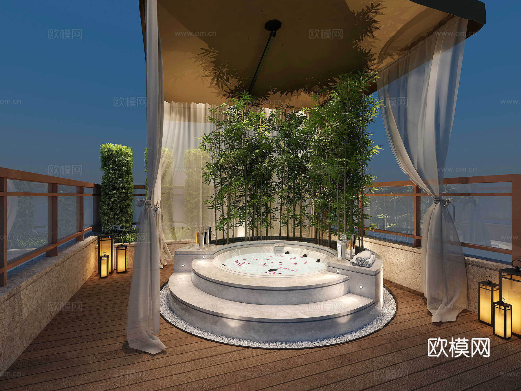 现代别墅露台泡池3d模型下载