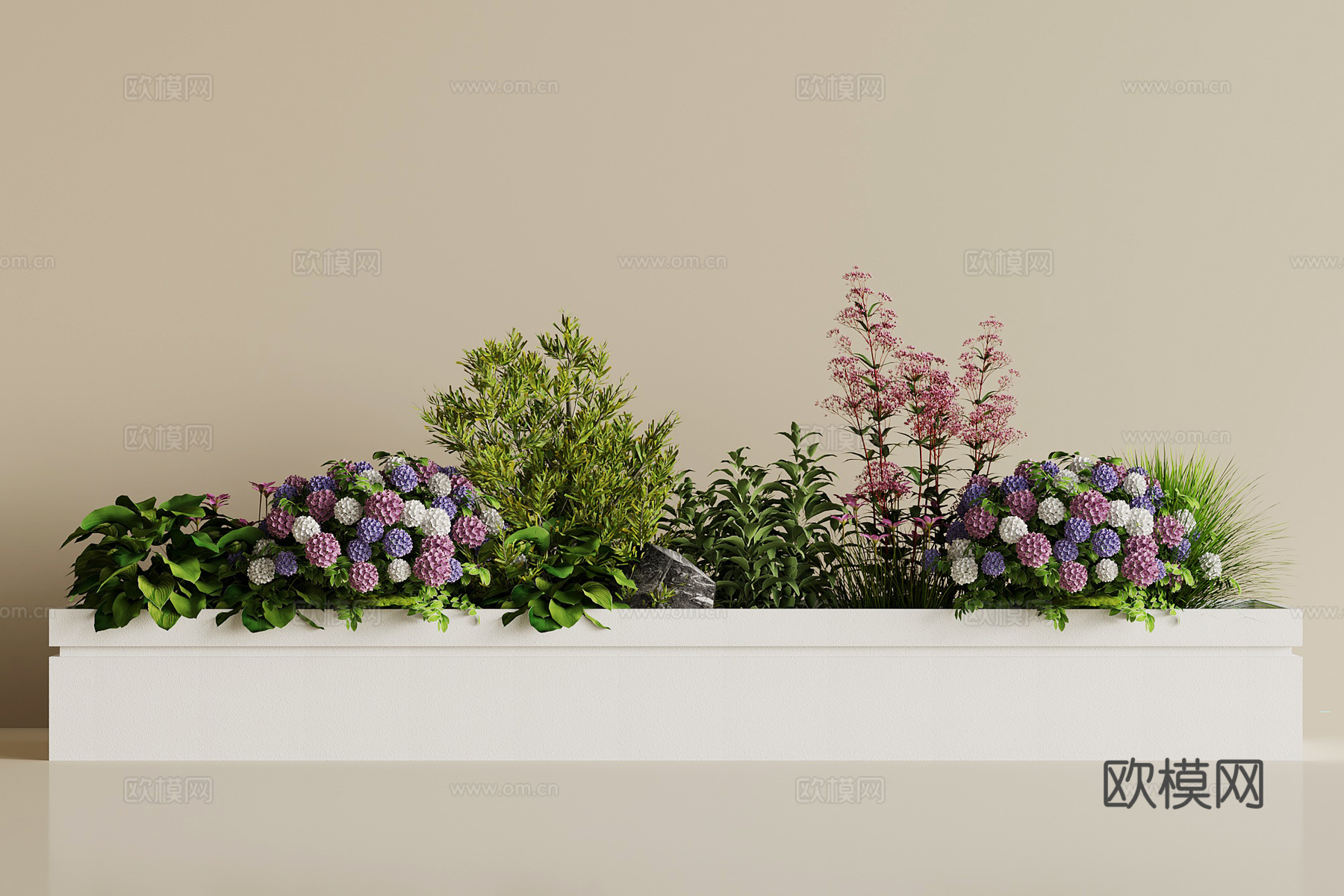 现代花池 花坛 花箱 花草 植物堆su模型