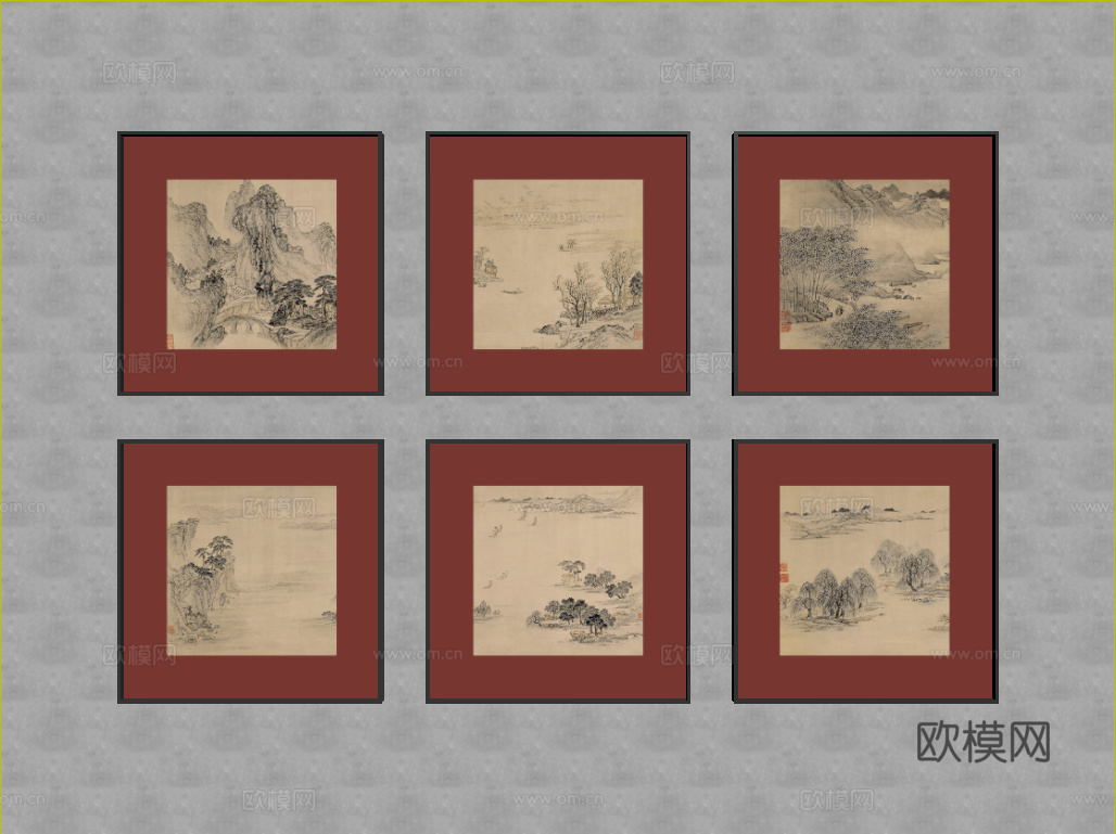 组合画 风景组合画 餐厅组合画 玄关组合画su模型