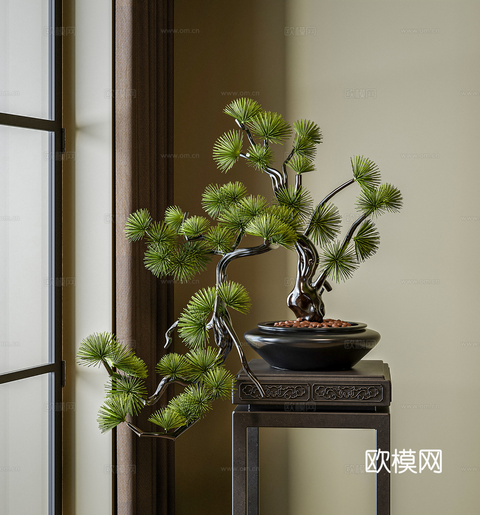 新中式盆景  植物盆栽 室内观赏绿植3d模型下载