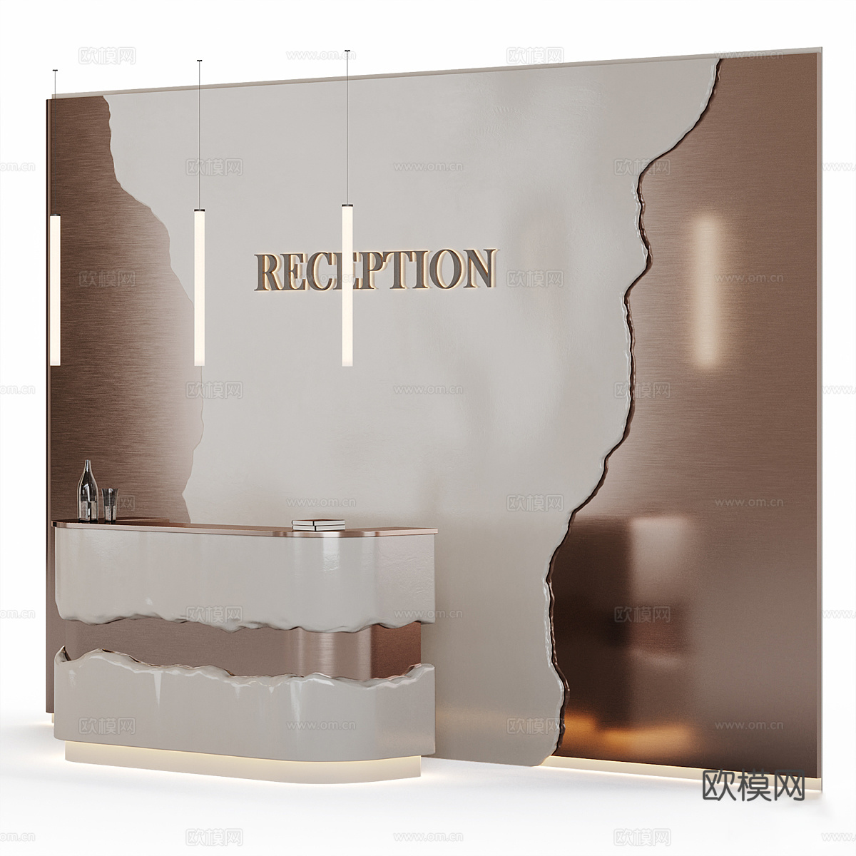 现代轻奢前台 接待台3d模型下载（渲染图3）