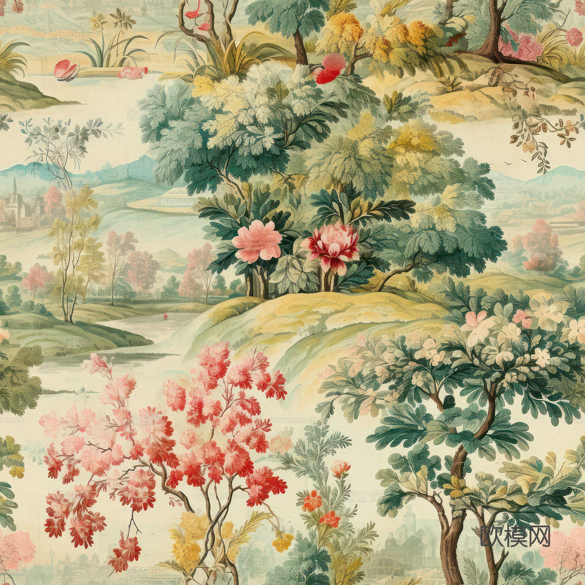 中古美式家居客厅 带动画 中古风壁画下载