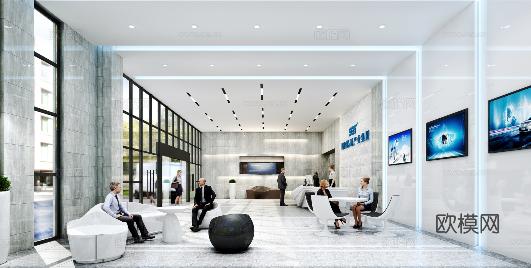 现代科技公司大堂大厅人物3d模型下载