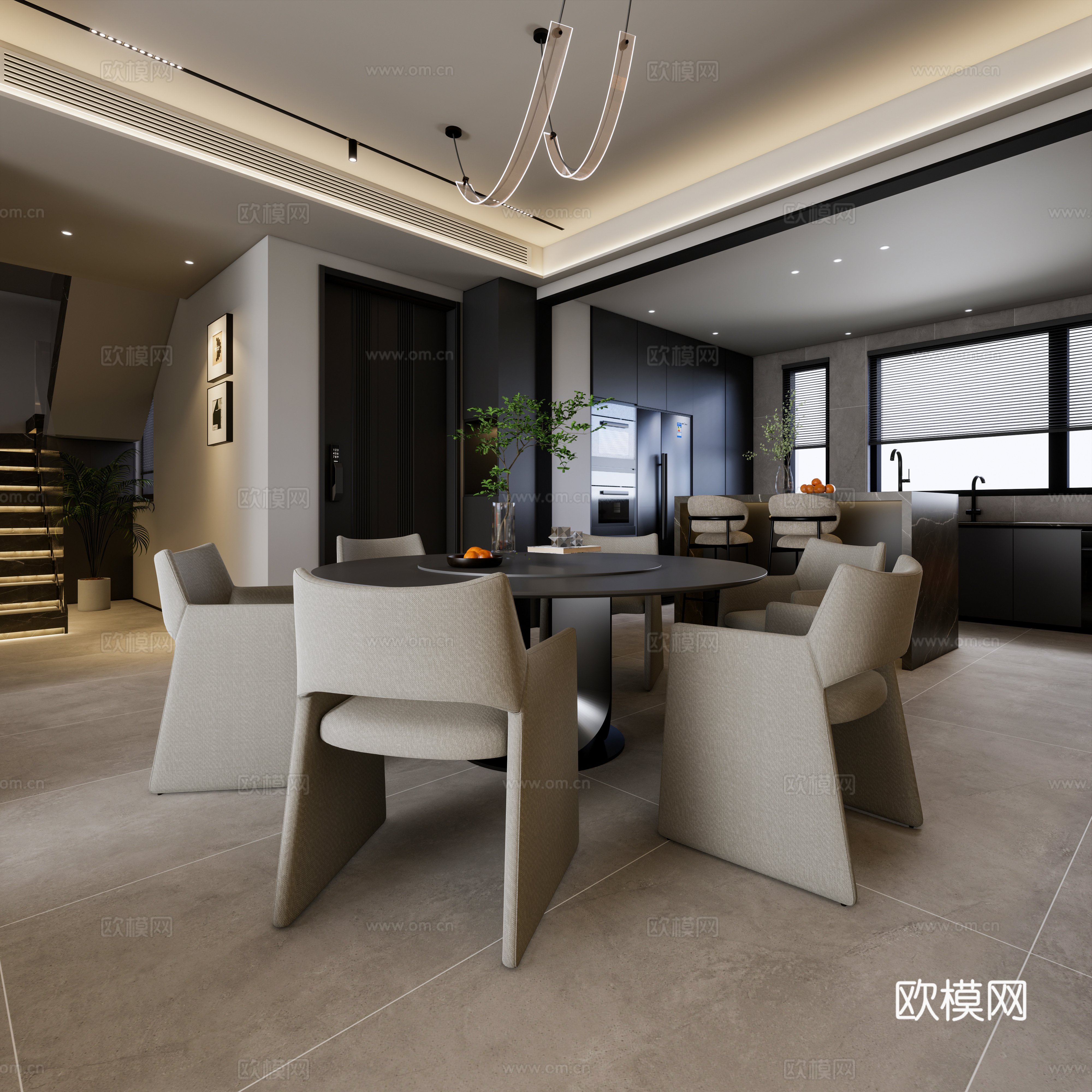 现代意式极简客餐厅su模型