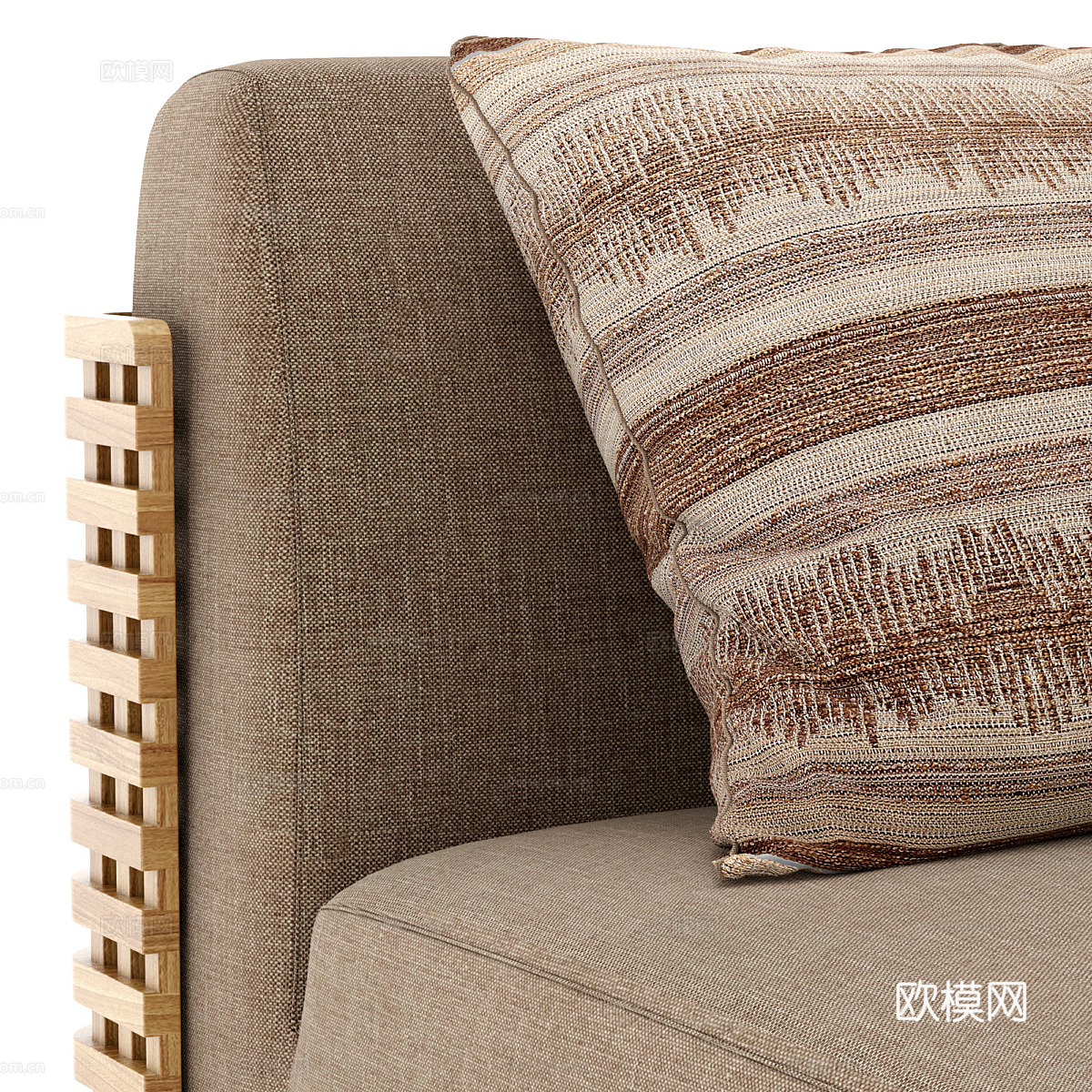 新中式木质布艺休闲沙发3d模型3d模型下载（渲染图4）