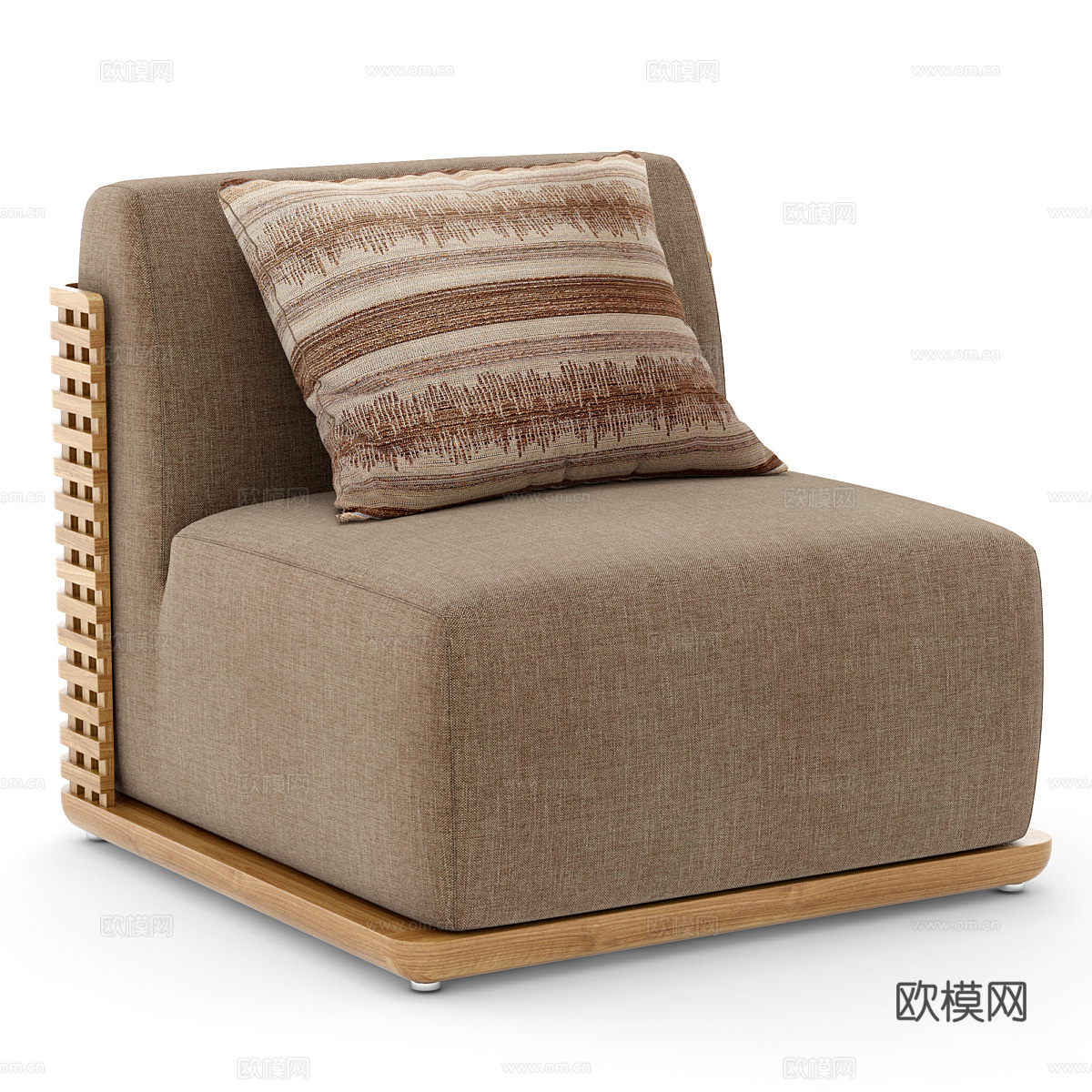 新中式木质布艺休闲沙发3d模型3d模型下载（渲染图1）