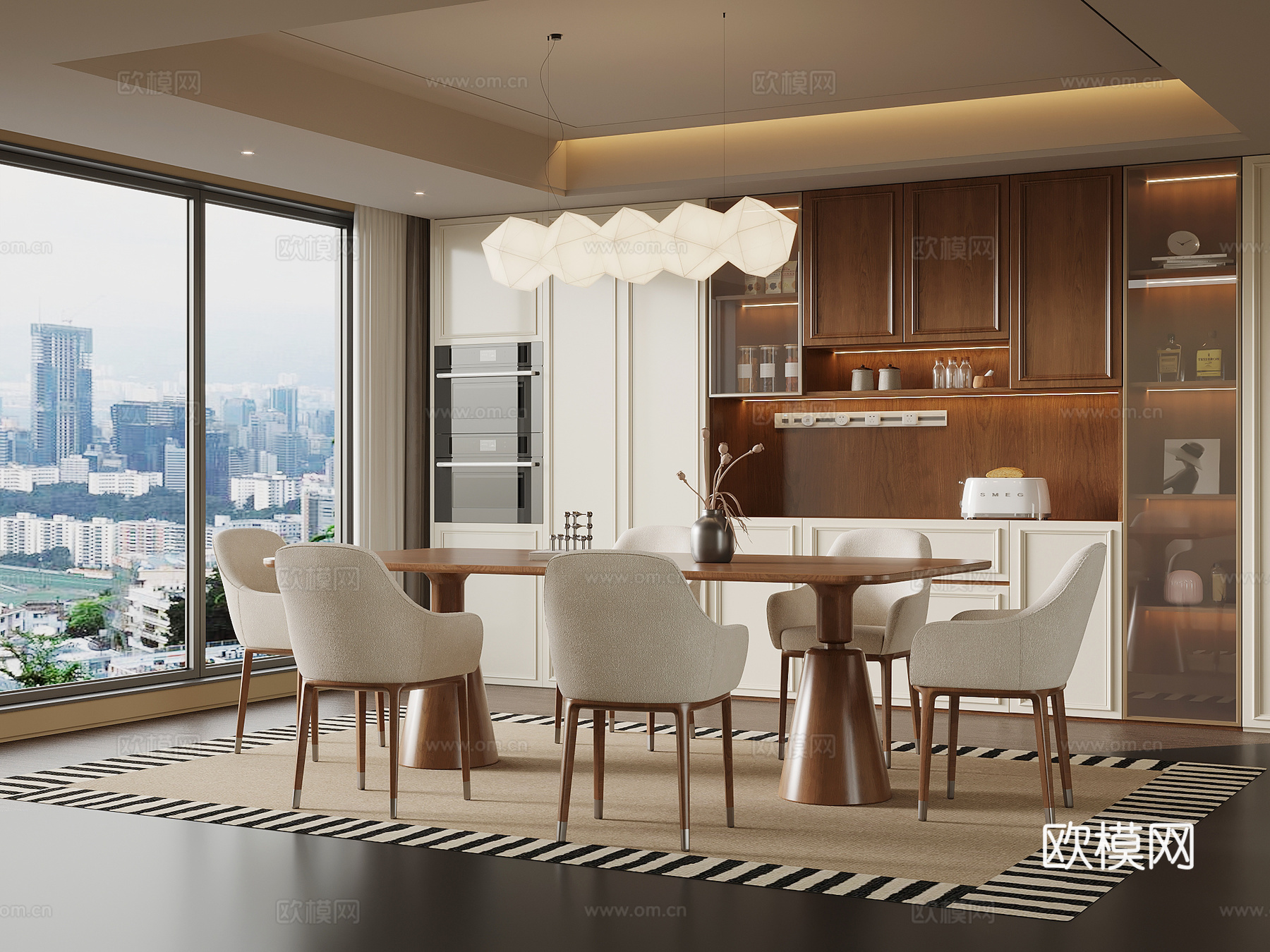 中古风餐厅 餐桌椅 餐边柜 酒柜3d模型下载