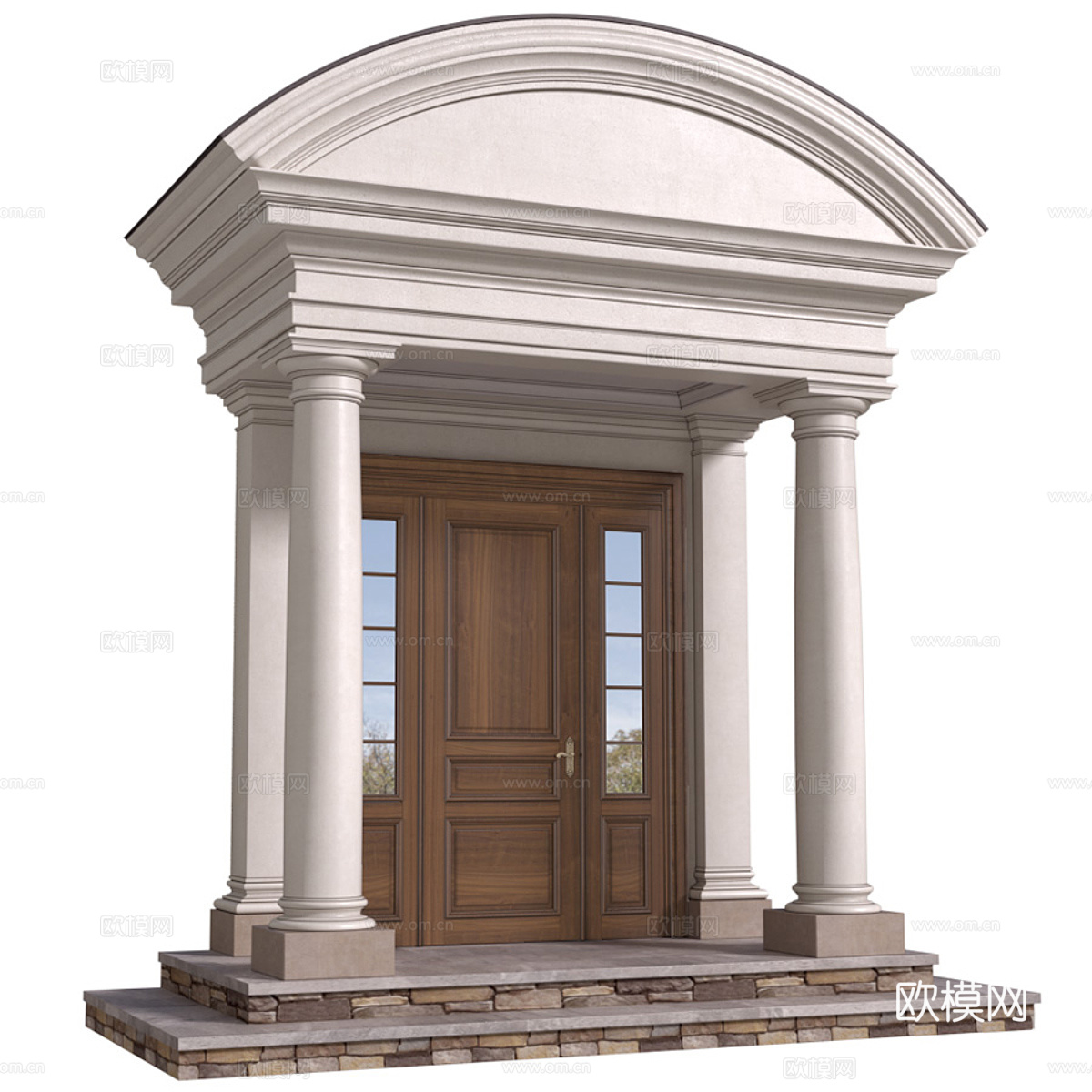 美式经典门廊 入户门3d模型下载（渲染图1）