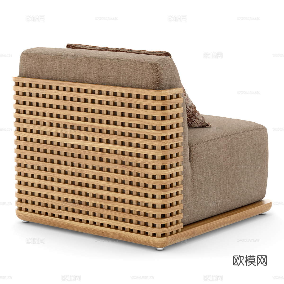 新中式木质布艺休闲沙发3d模型3d模型下载（渲染图3）