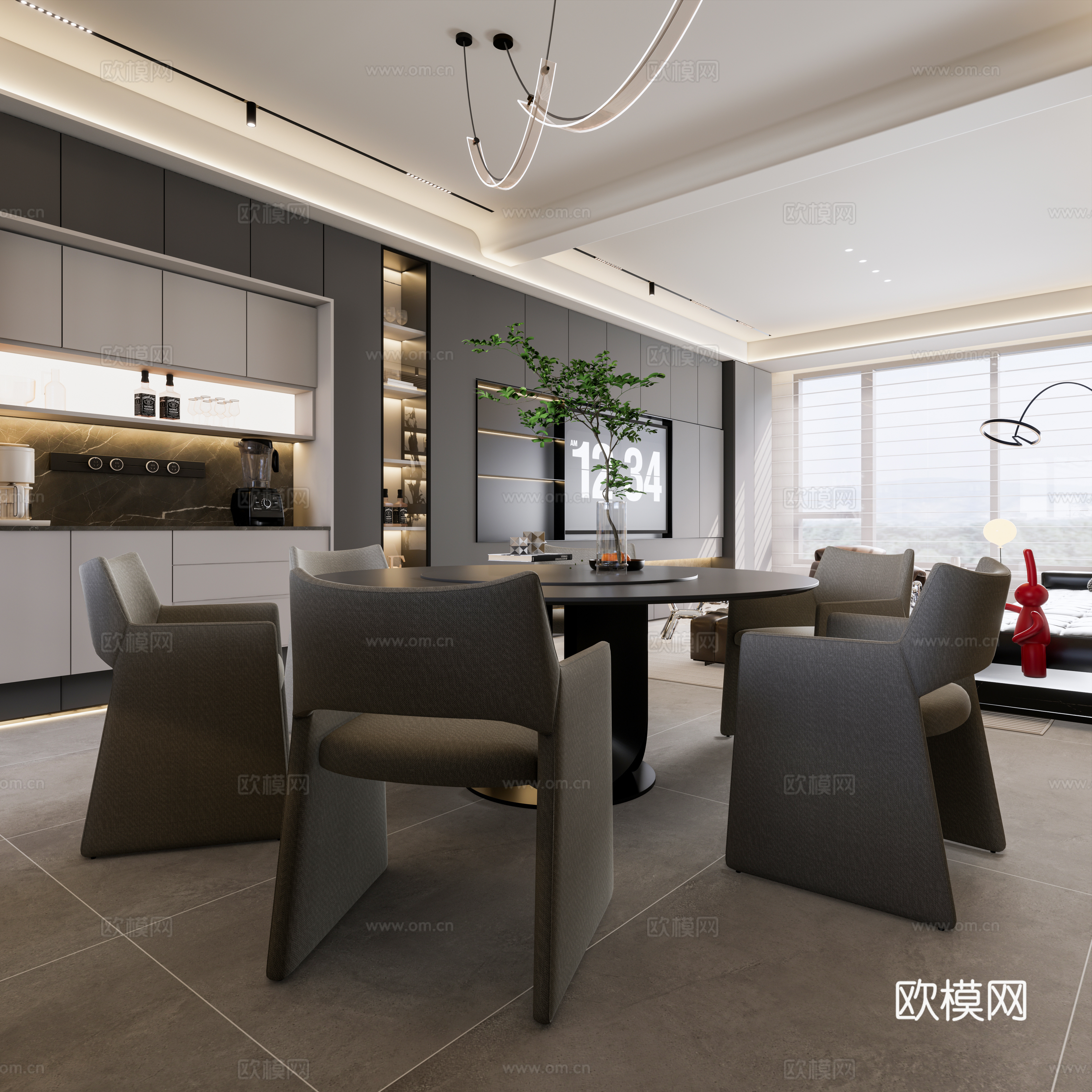 现代意式极简客餐厅su模型