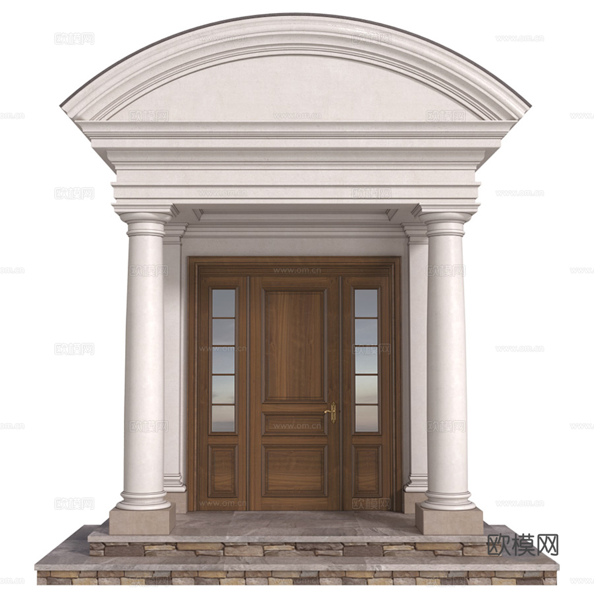 美式经典门廊 入户门3d模型下载（渲染图2）