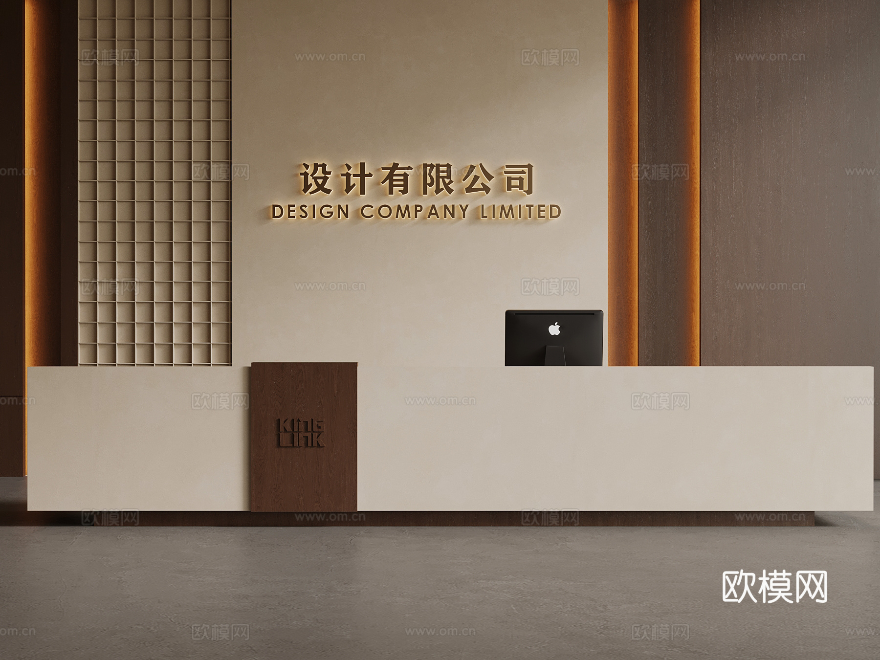 中古风吧台 接待台 背景墙3d模型下载