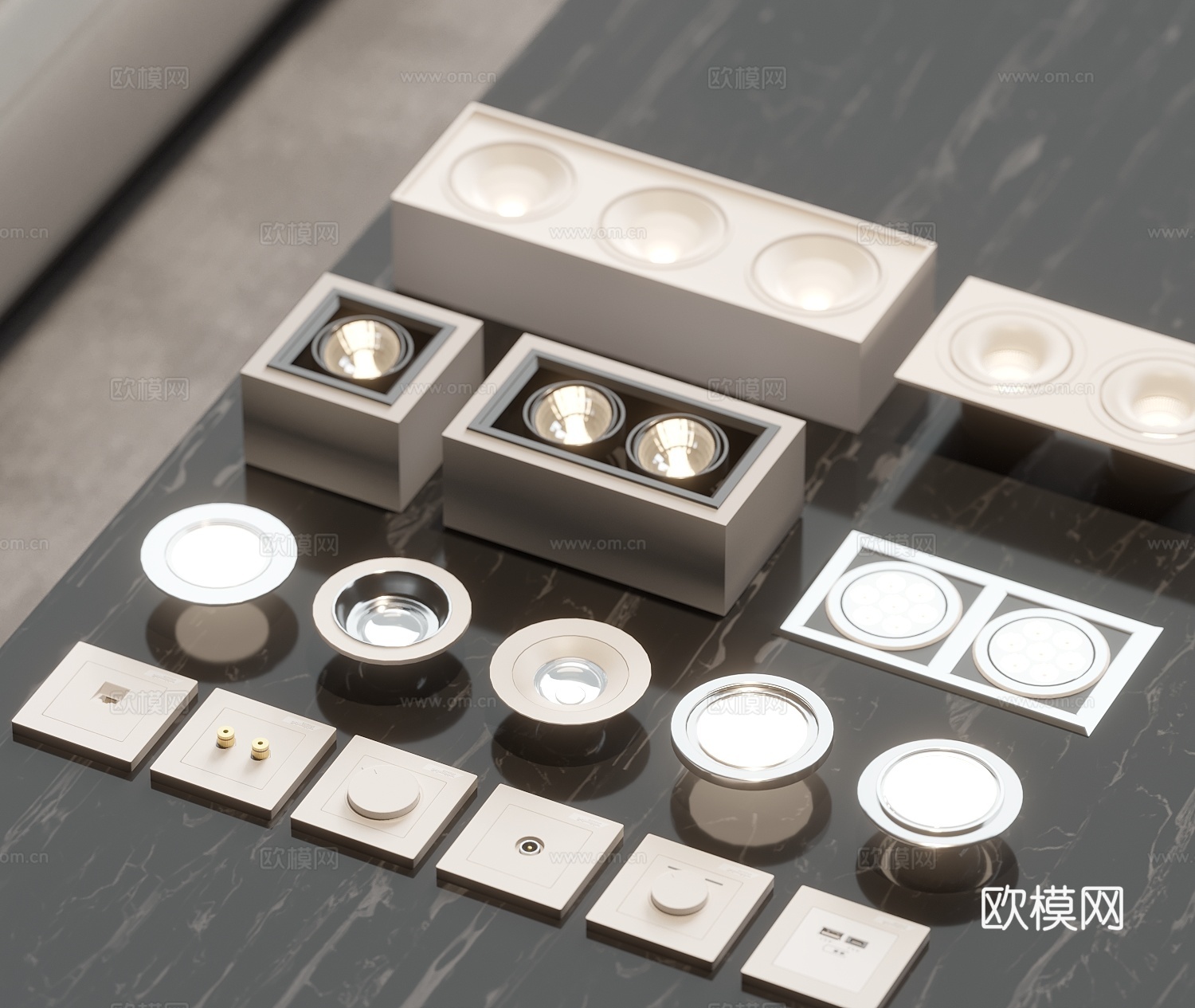 现代筒灯射灯su模型