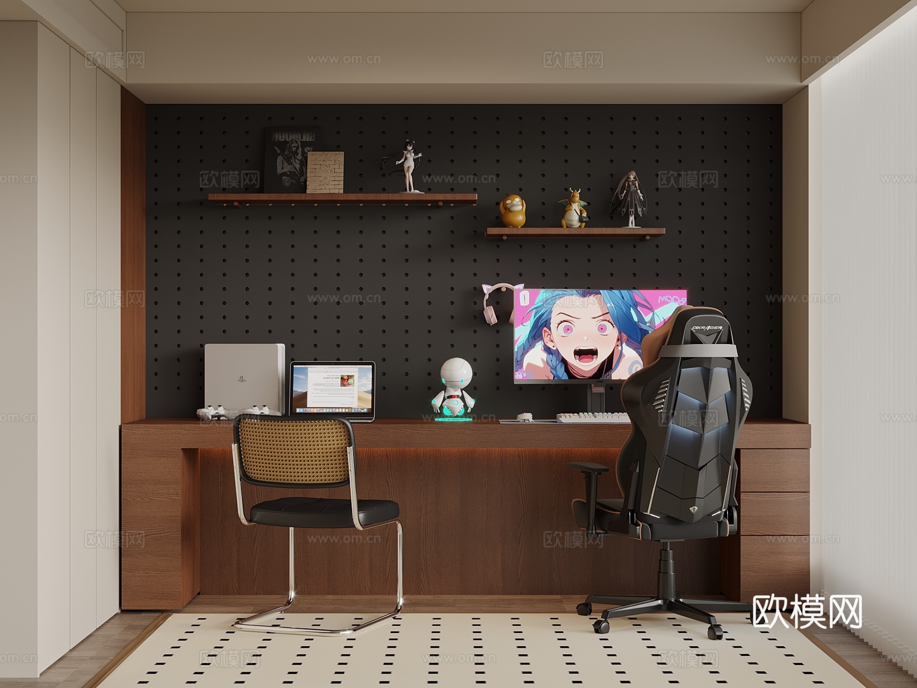 中古风书房 电竞房su模型