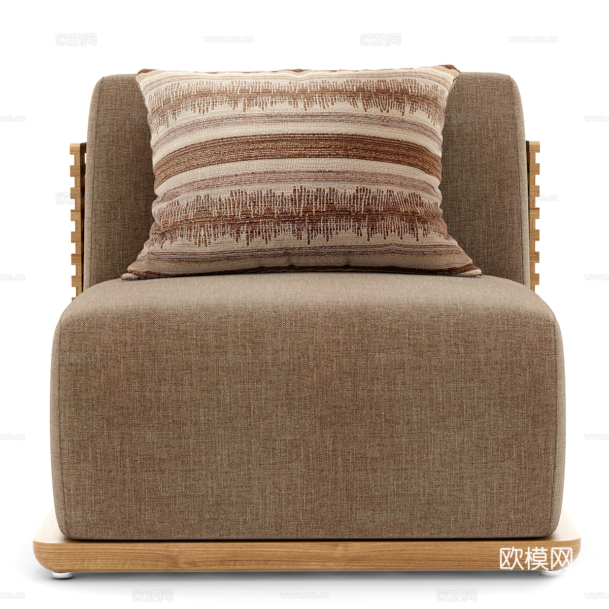 新中式木质布艺休闲沙发3d模型3d模型下载（渲染图2）