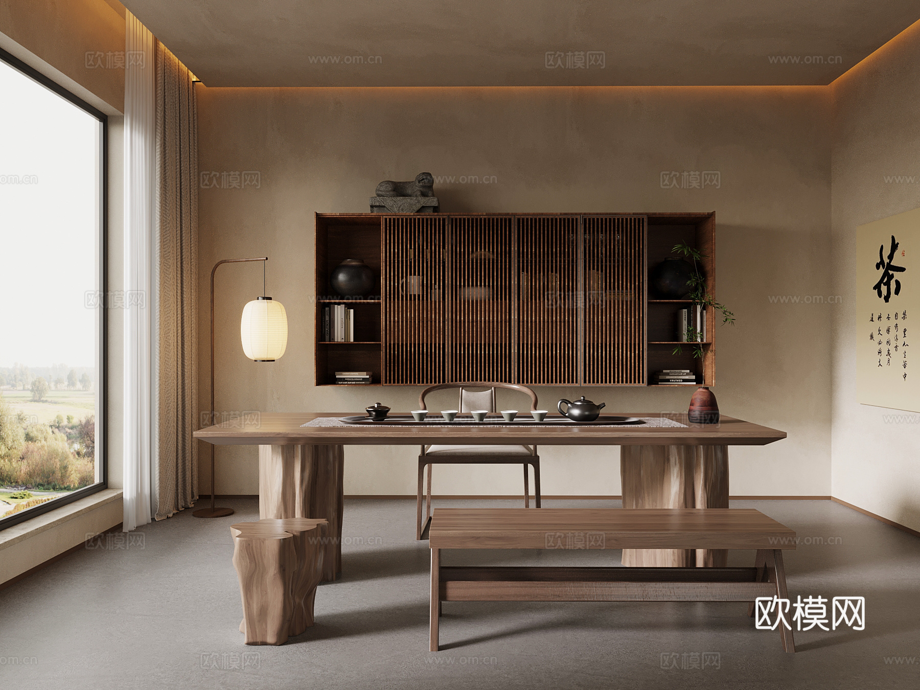 侘寂风茶室 茶桌椅 茶柜3d模型下载