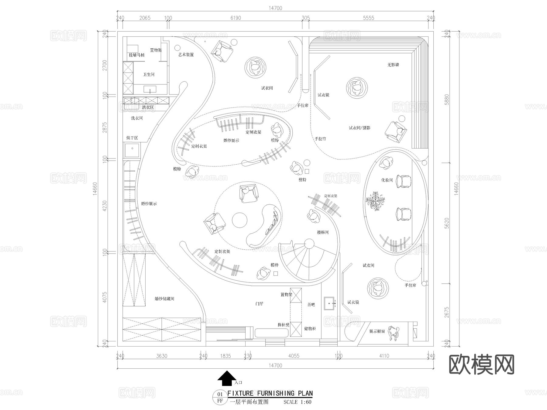 20套婚纱店婚纱馆婚纱摄影礼服店CAD施工图cad施工图