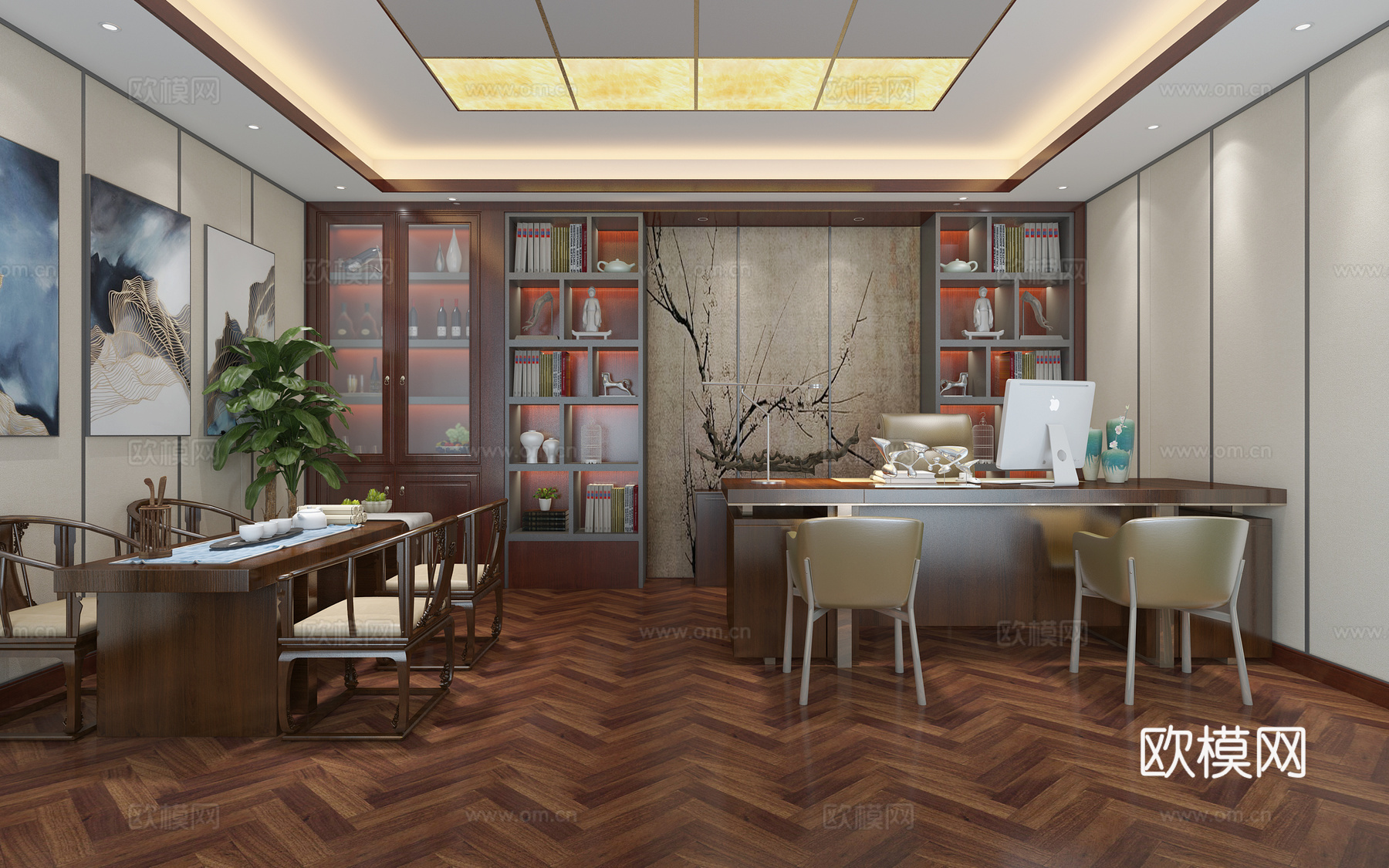 新中式办公室3d模型下载（渲染图3）