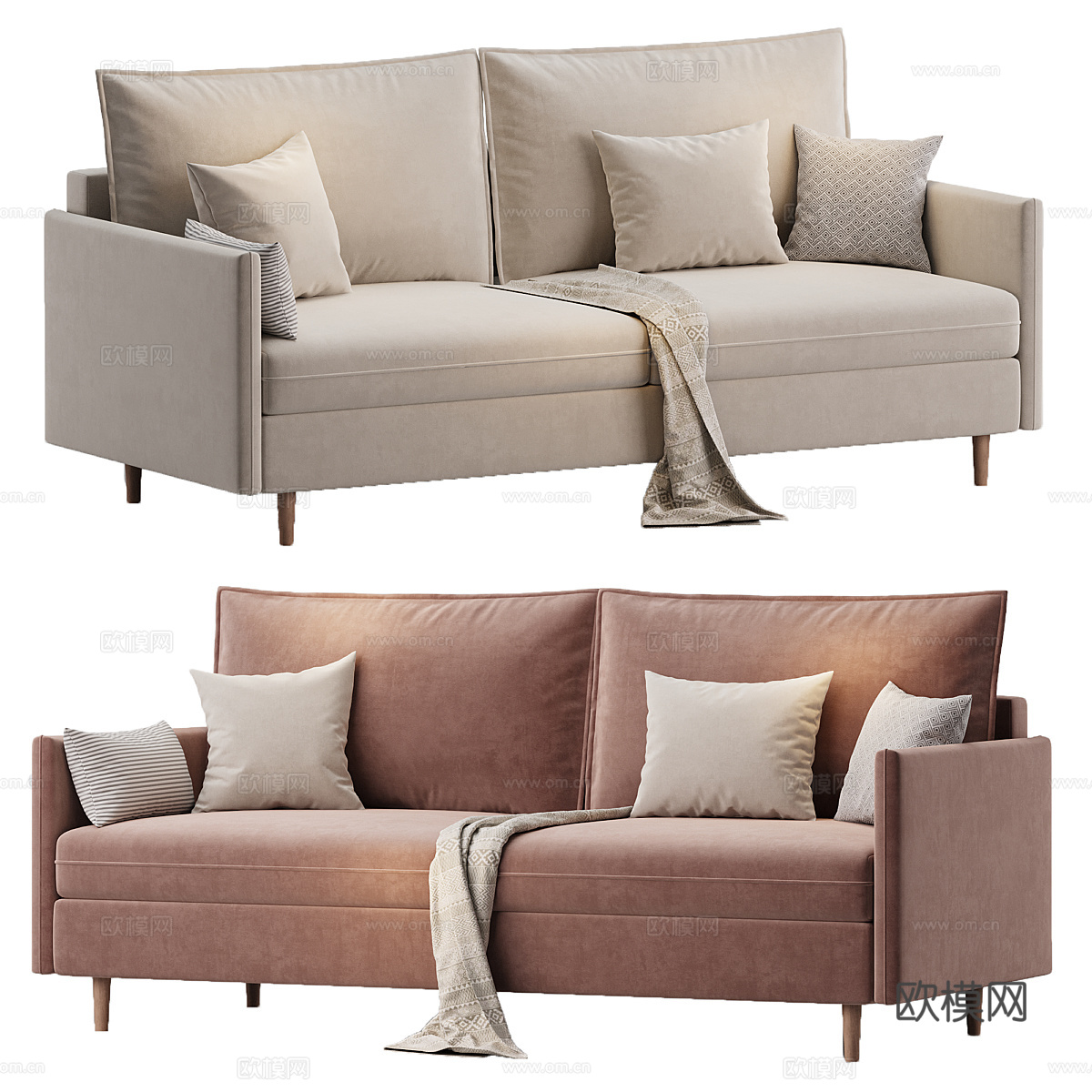 现代北欧奶油风 Slipson 双人布艺休闲沙发3d模型下载（渲染图1）
