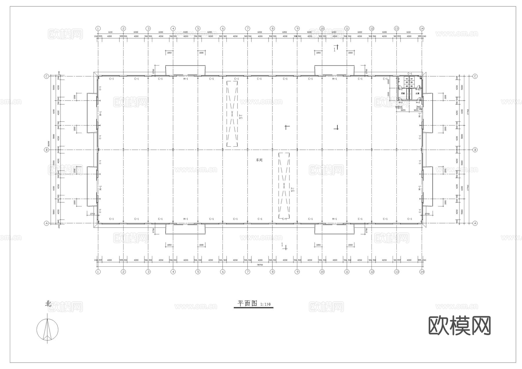 生产车间建筑施工图cad施工图