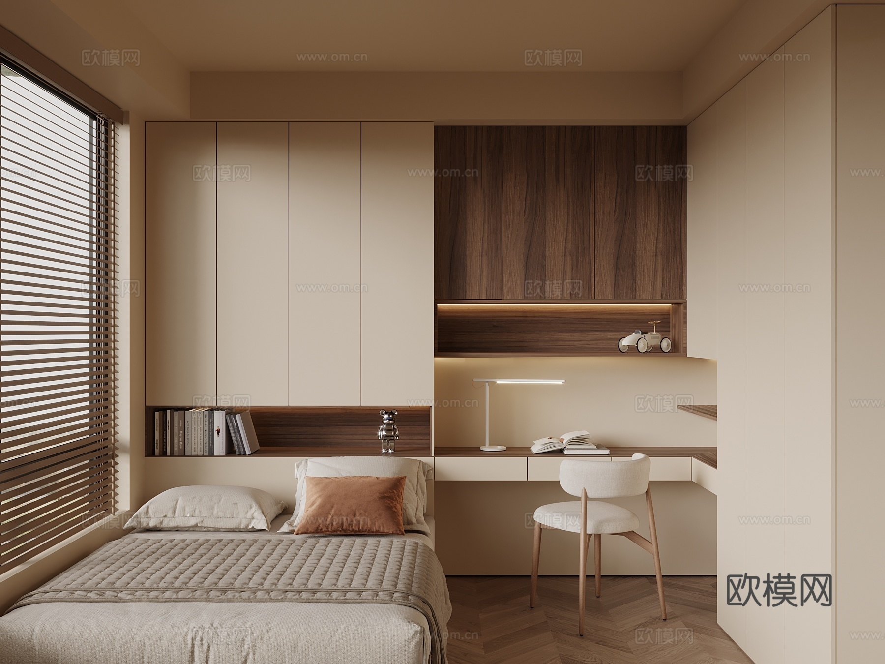 中古风榻榻米卧室 双人床su模型