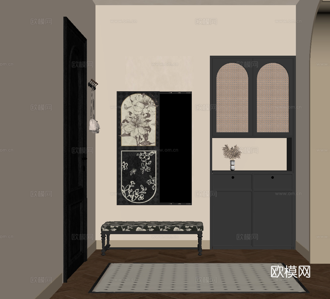 法式门厅 鞋柜 换鞋凳su模型