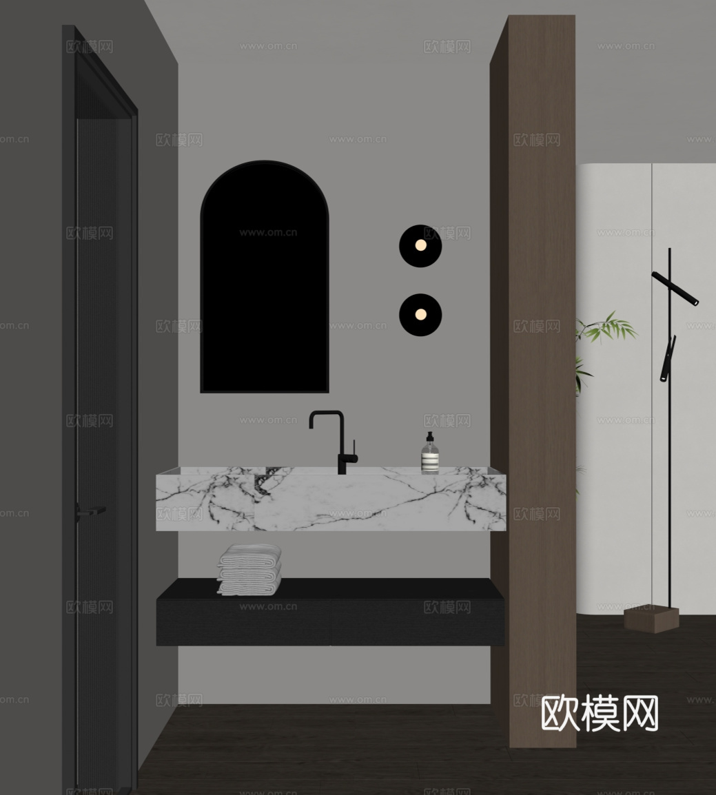 现代意式浴室柜 洗手台su模型