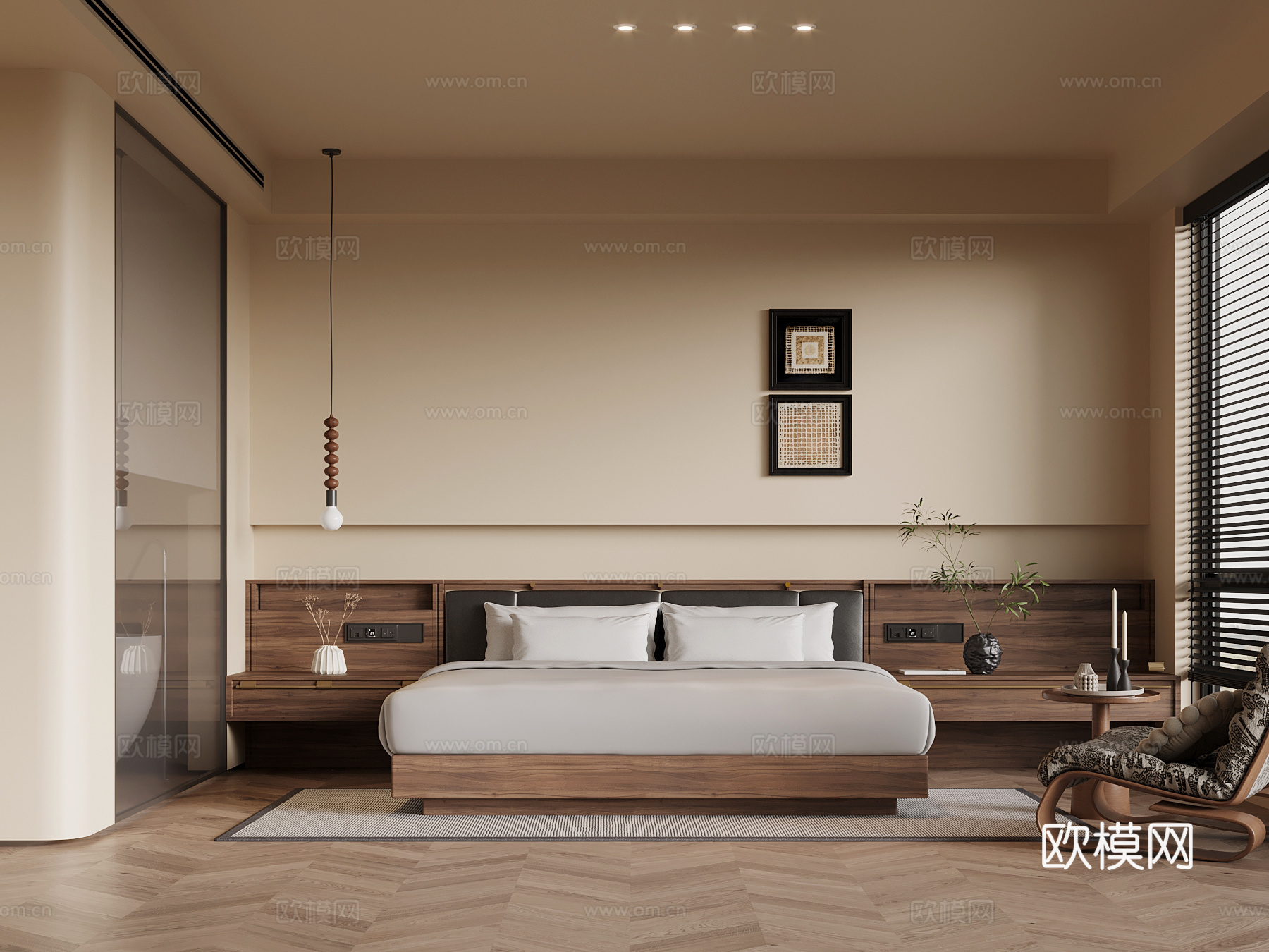 中古风客房 大床房 卧室3d模型下载