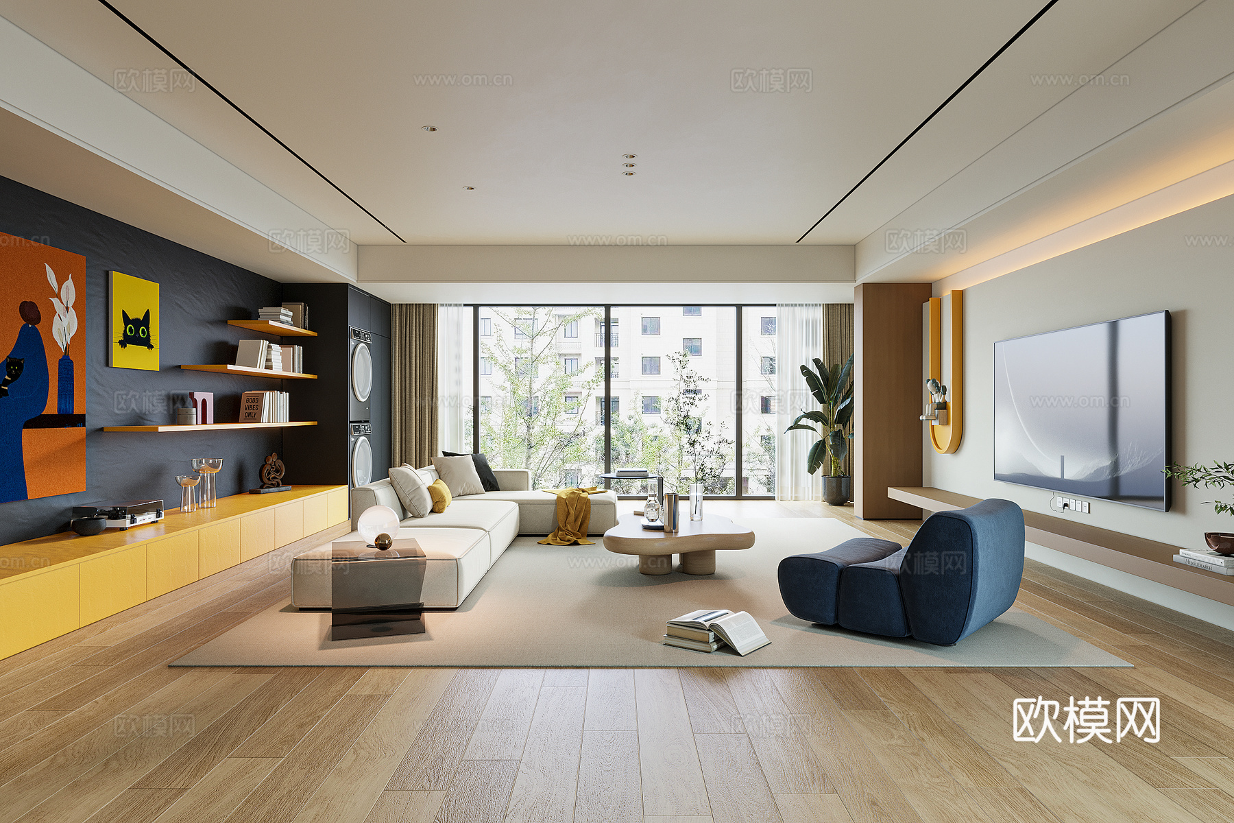 现代极简客厅3d模型下载