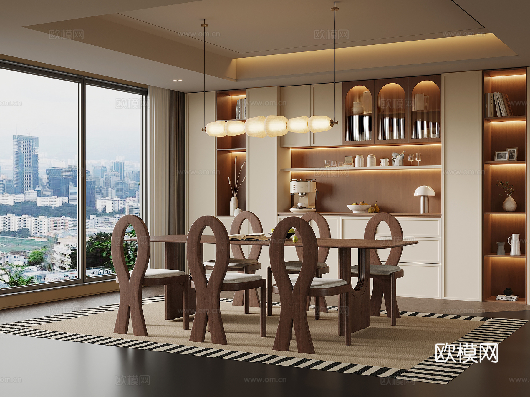 中古风餐厅 餐桌椅 餐边柜 酒柜3d模型下载