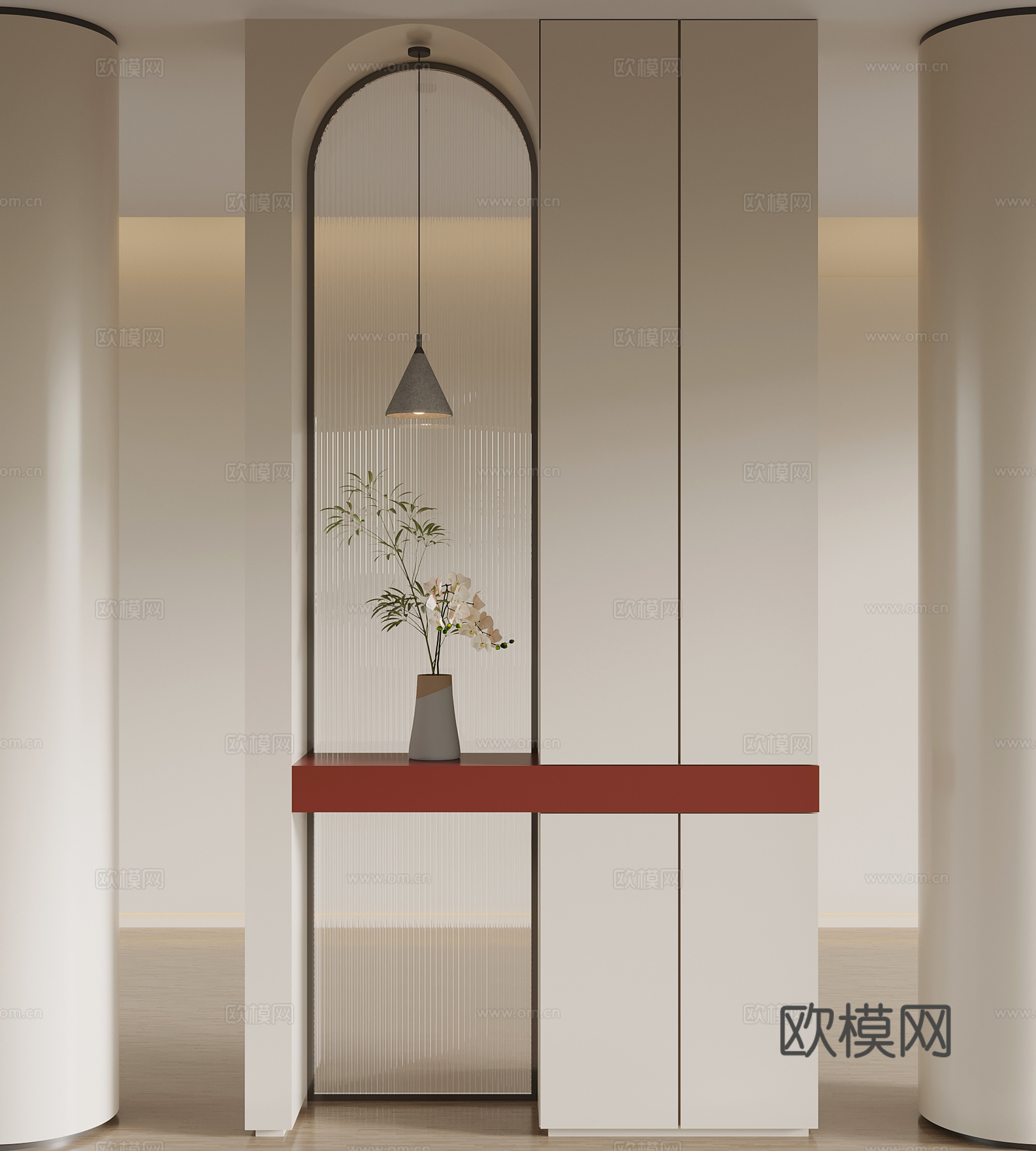 奶油风玄关 隔断su模型