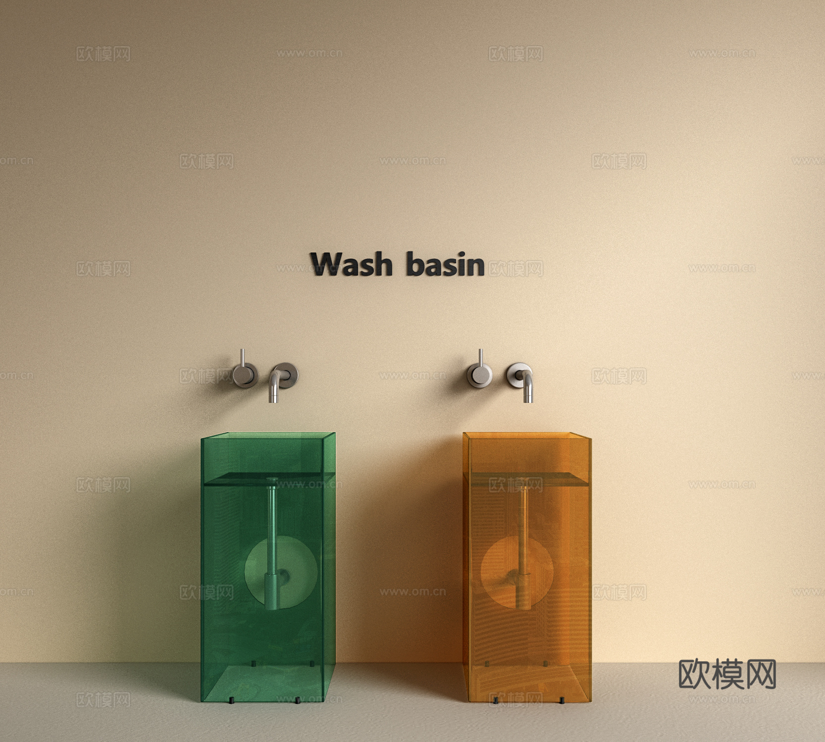 现代洗手台 洗手盆 水龙头 亚克力洗手台 台盆 柱式台盆su模型