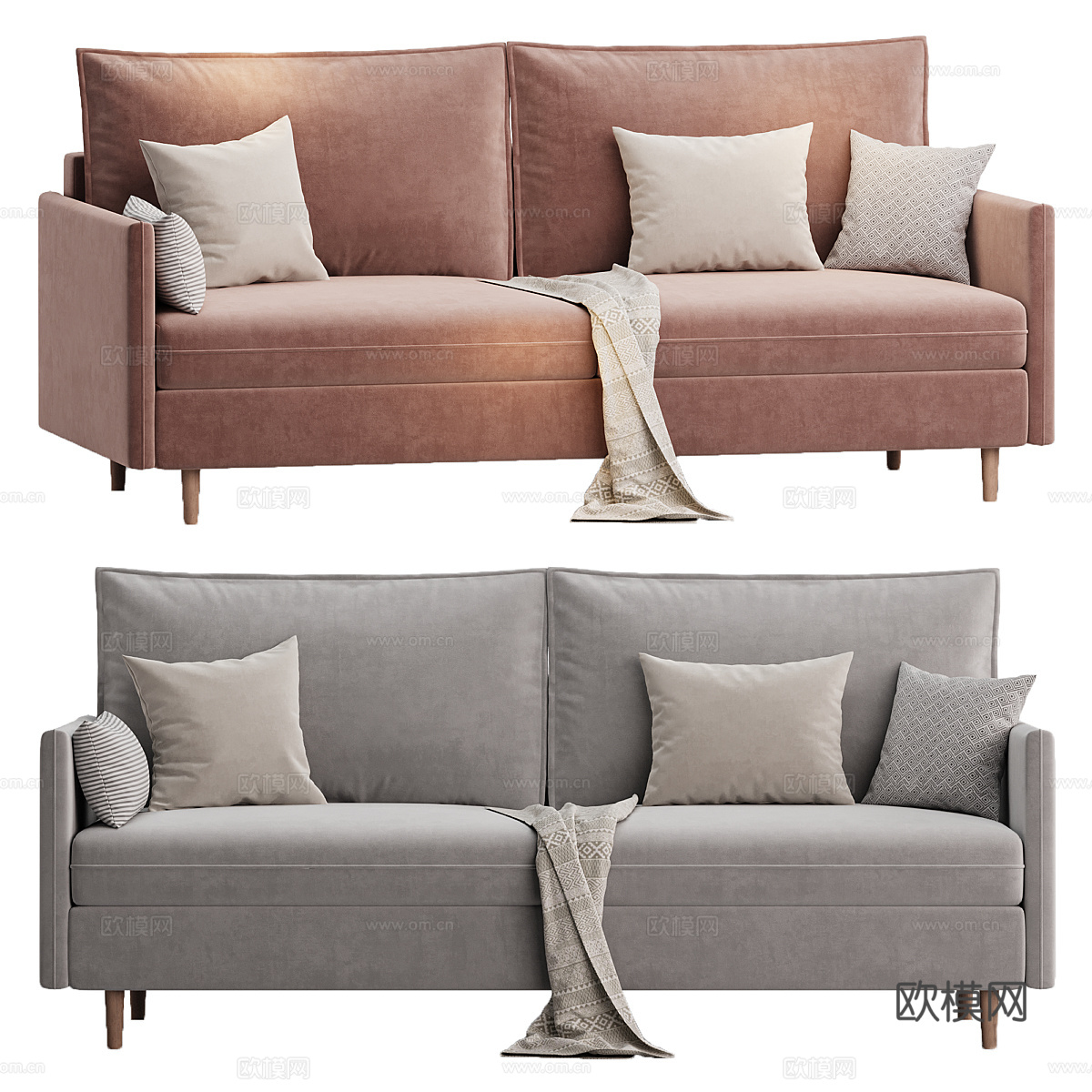 现代北欧奶油风 Slipson 双人布艺休闲沙发3d模型下载（渲染图3）
