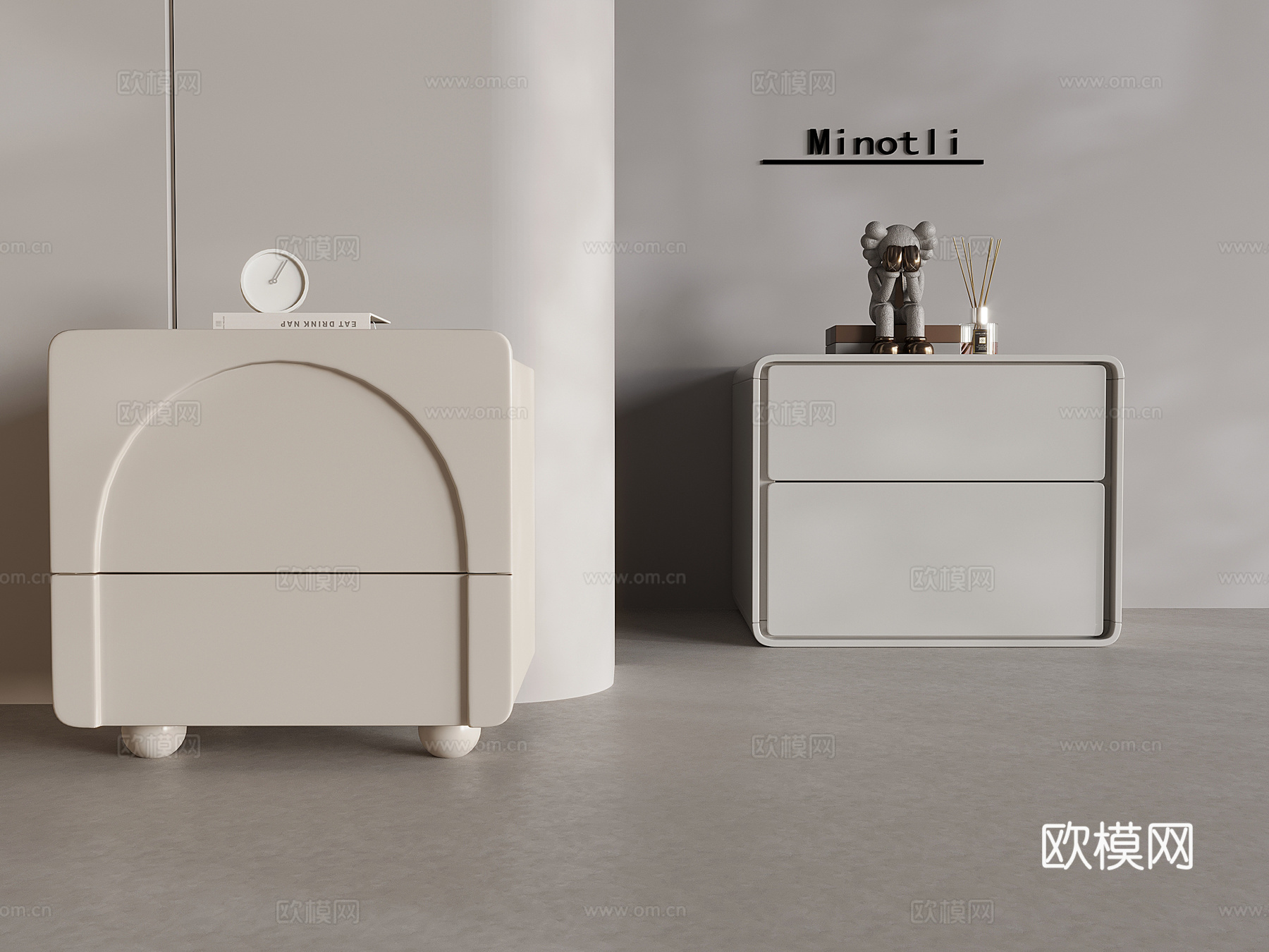 北欧奶油风床头柜 实木抽屉床头柜3d模型下载