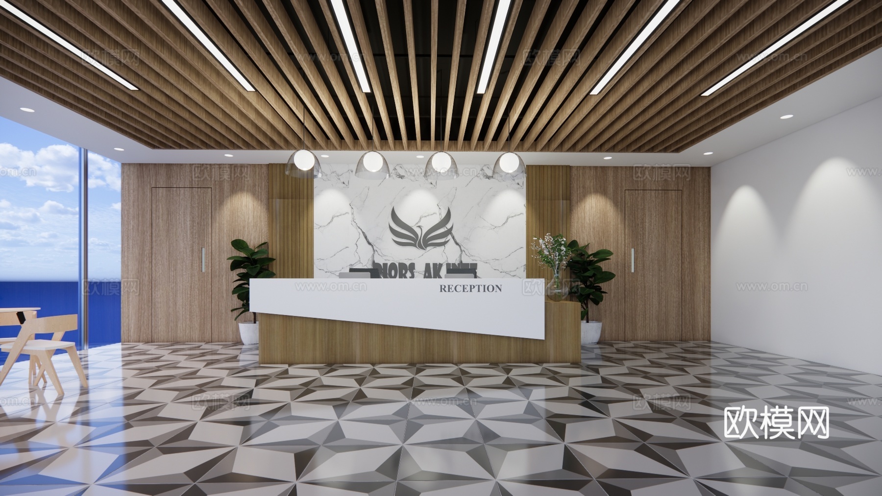 现代简约 接待台 前台su模型