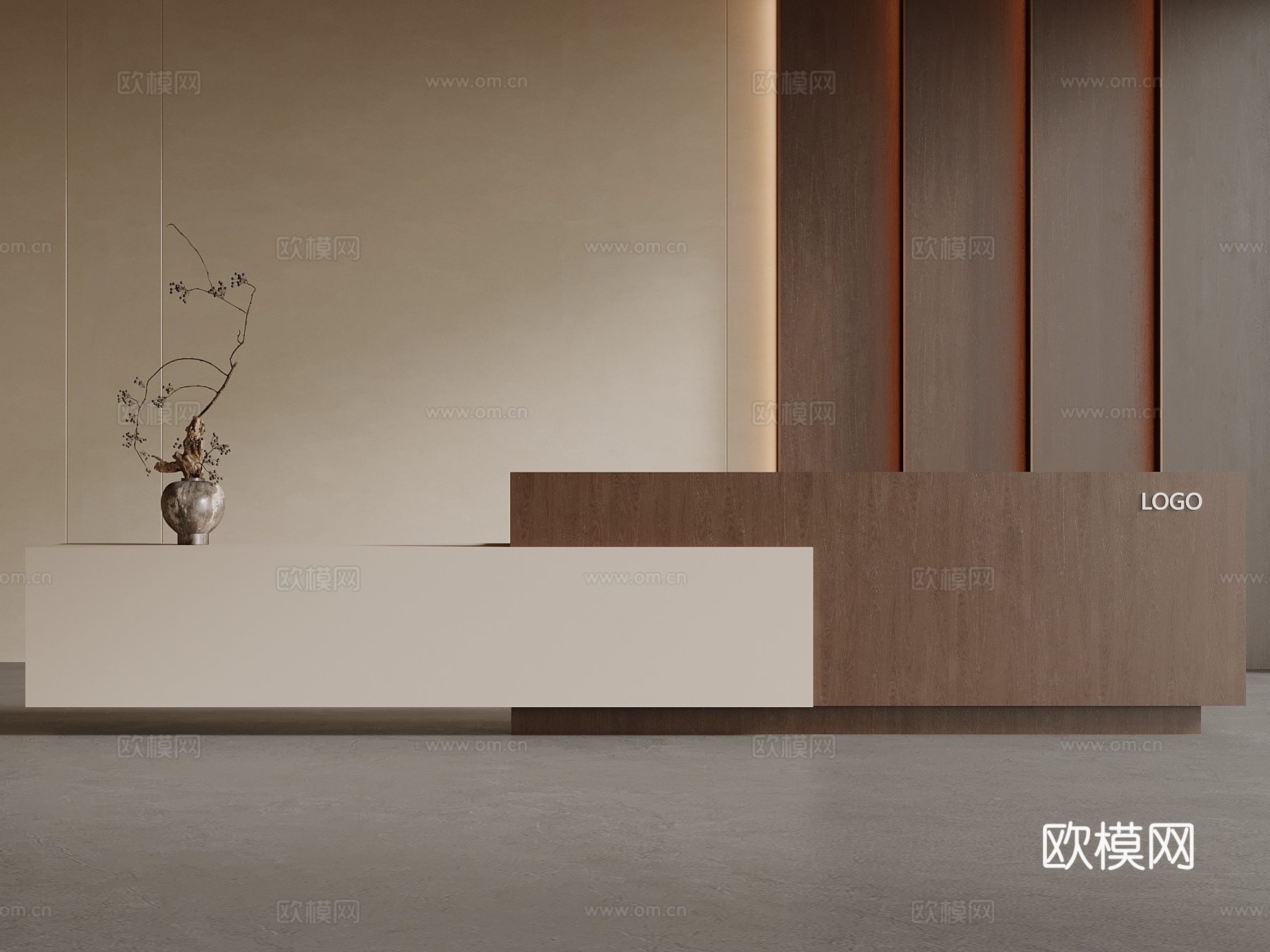 中古风吧台 接待台3d模型下载