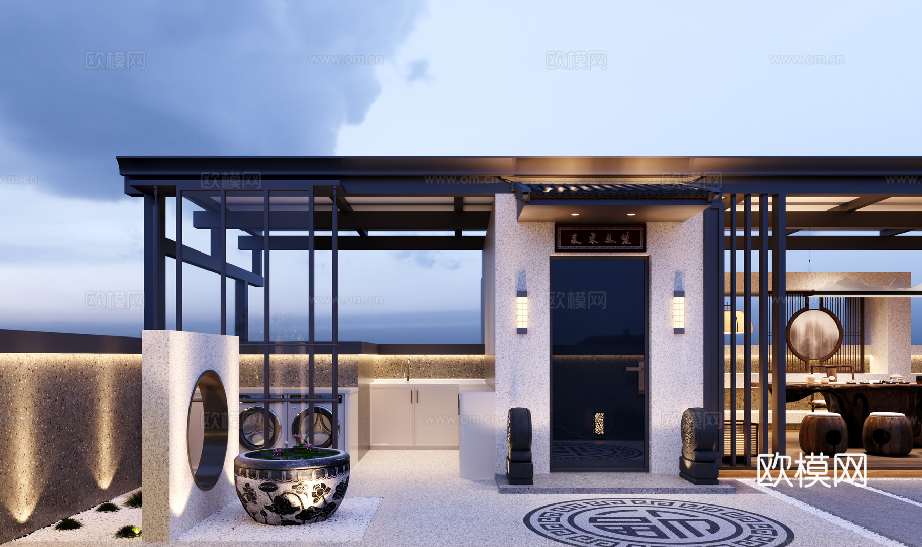 别墅花园生活阳台茶室3d模型下载（渲染图1）