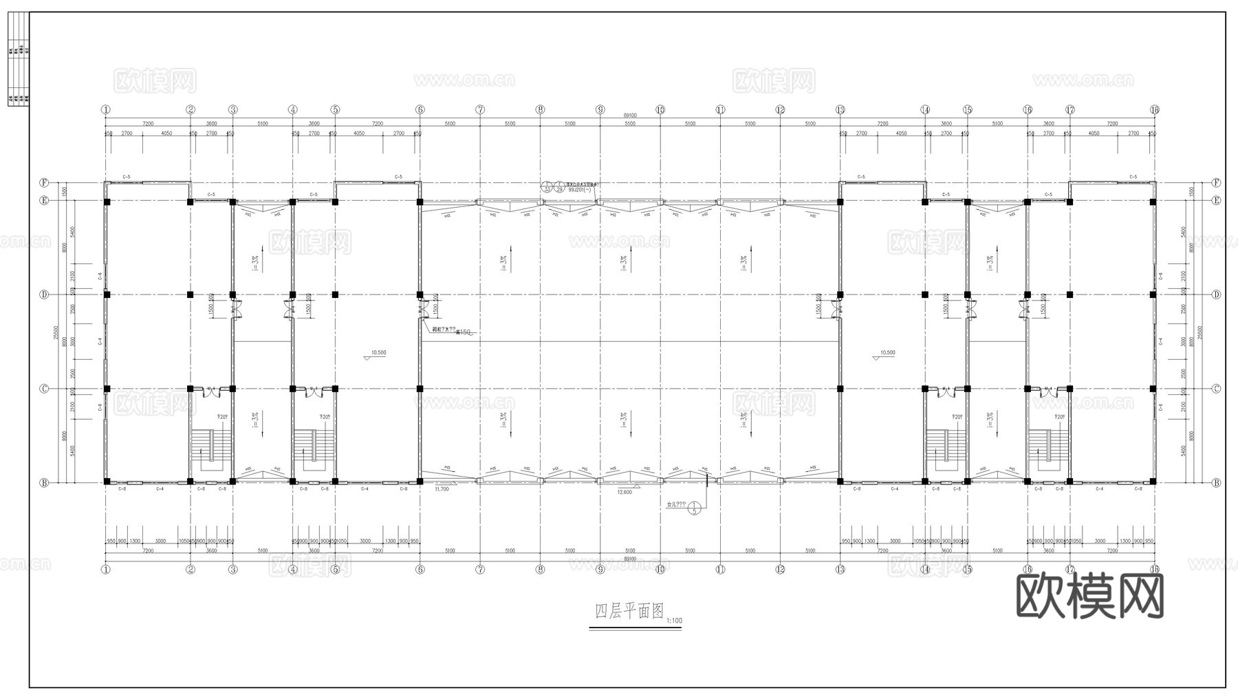 四层厂房建筑施工图cad施工图