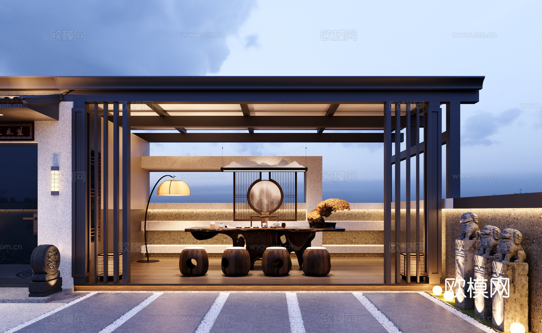 别墅花园生活阳台茶室3d模型下载（渲染图2）