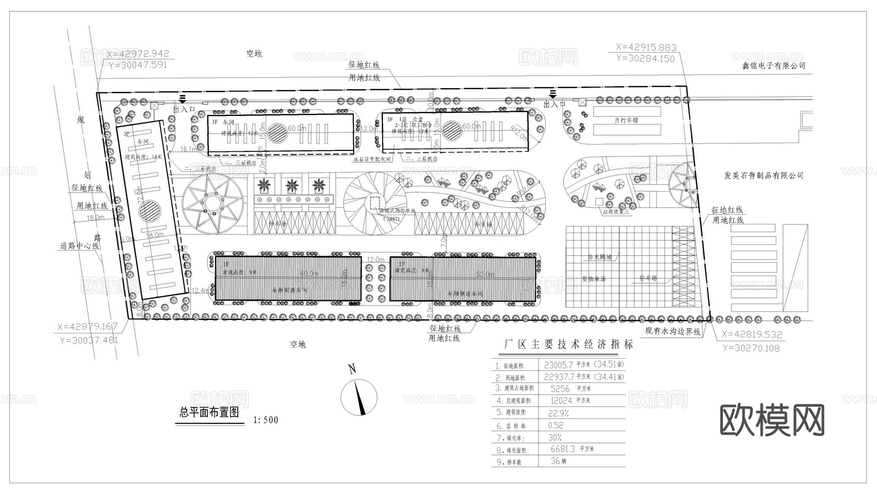 汽配厂总平面方案cad施工图