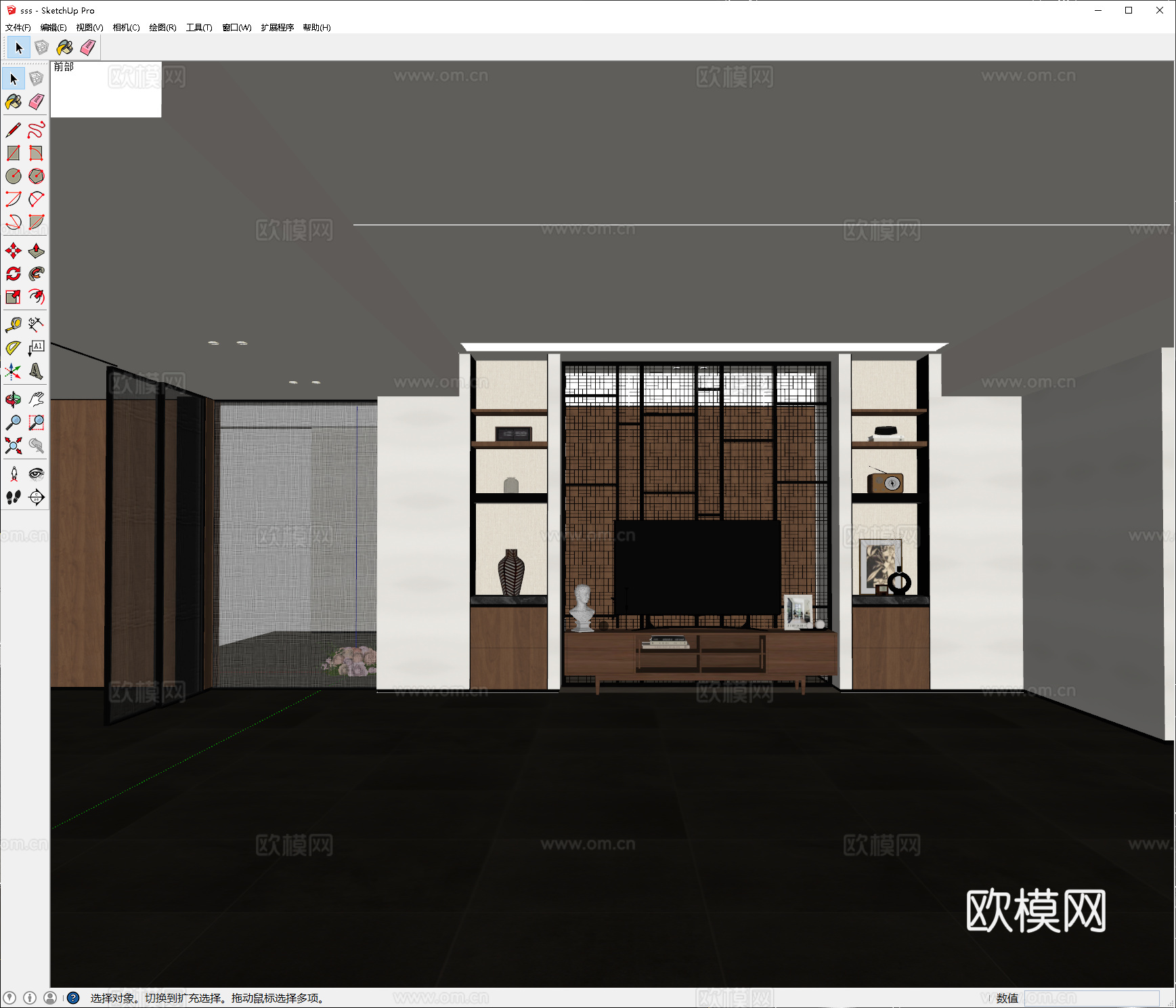现代中古电视墙 禅意新中式电视墙 禅意壁龛摆件饰品 黑色仿古su模型