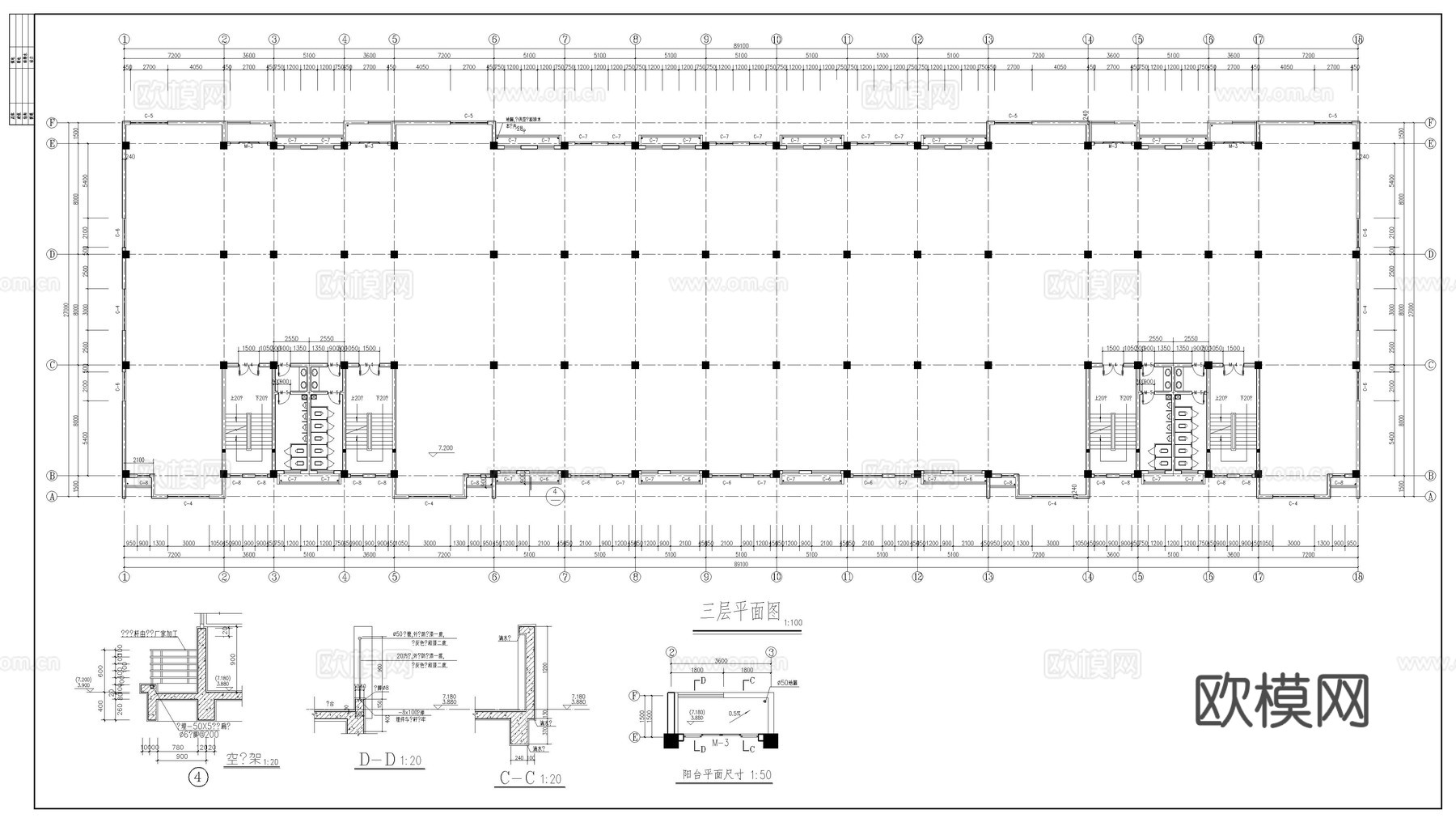 四层厂房建筑施工图cad施工图