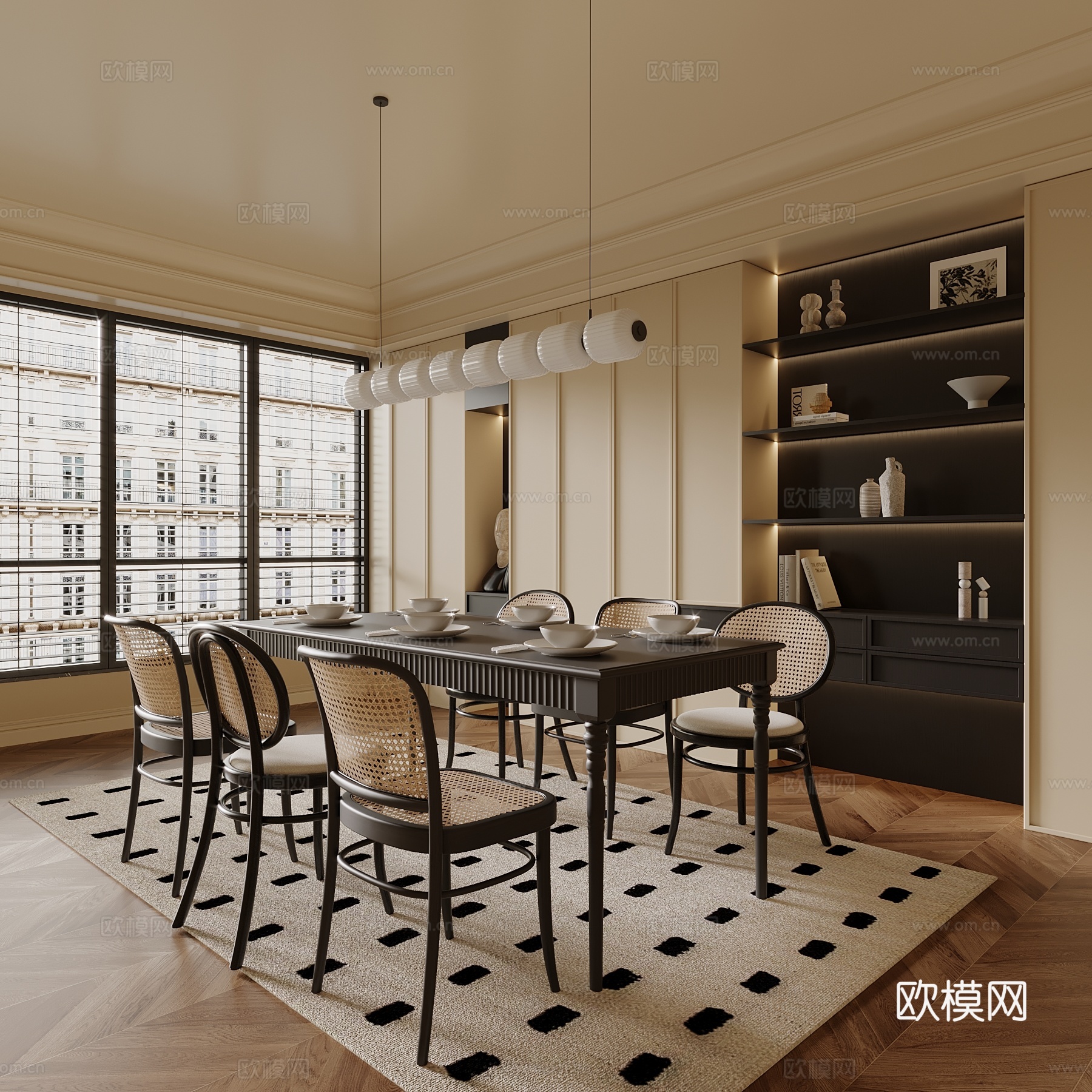 法式餐厅 中古风餐厅 餐桌椅 酒柜3d模型下载