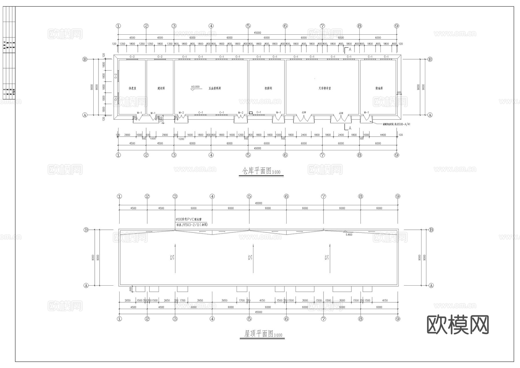 综合仓库建筑施工图cad施工图