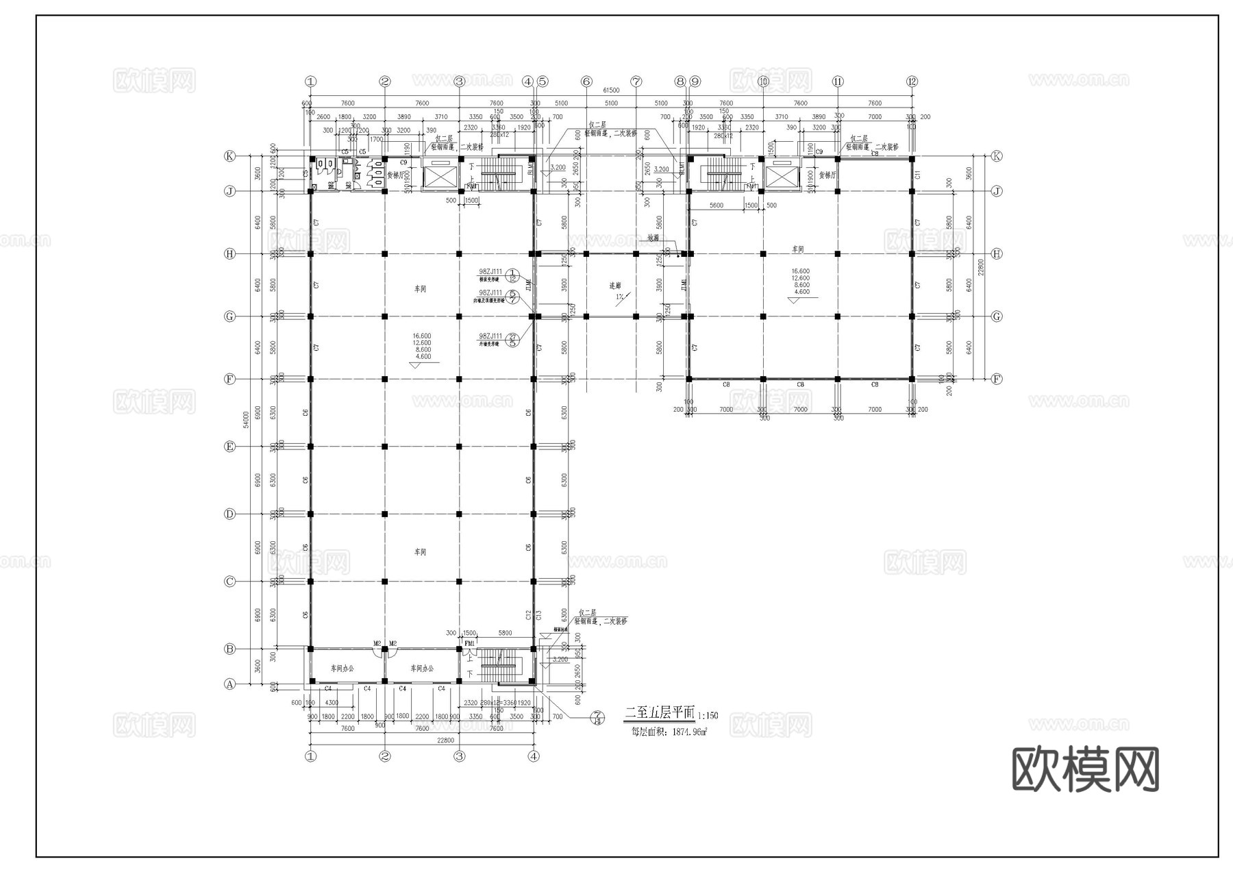 现代厂房施工图cad施工图