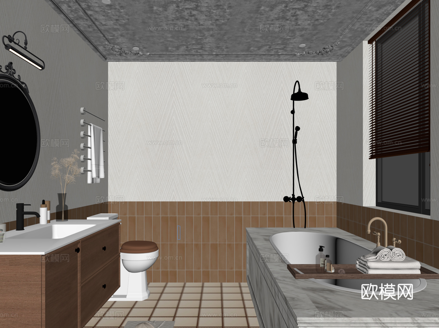 中古风卫生间su模型