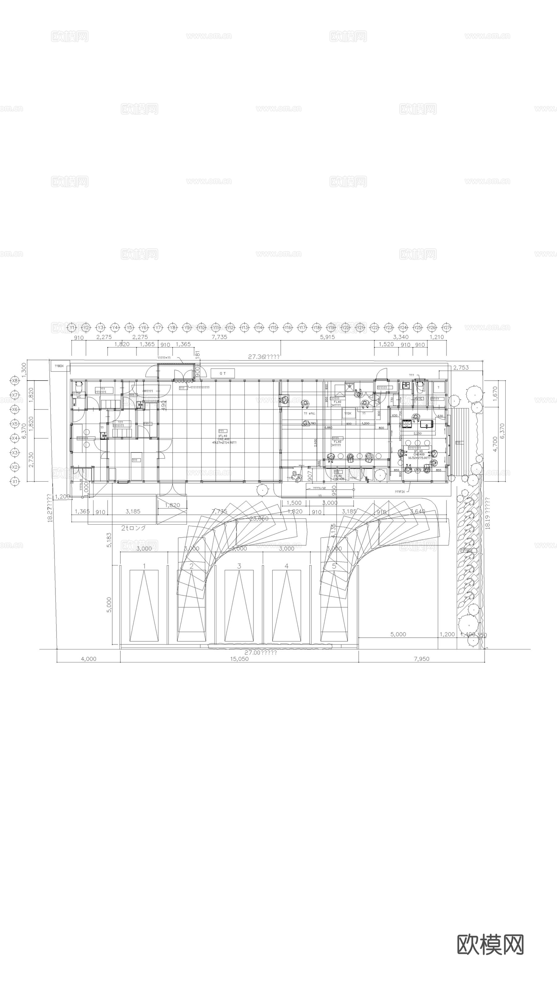 一层建筑 餐饮建筑  食品商场建筑cad施工图